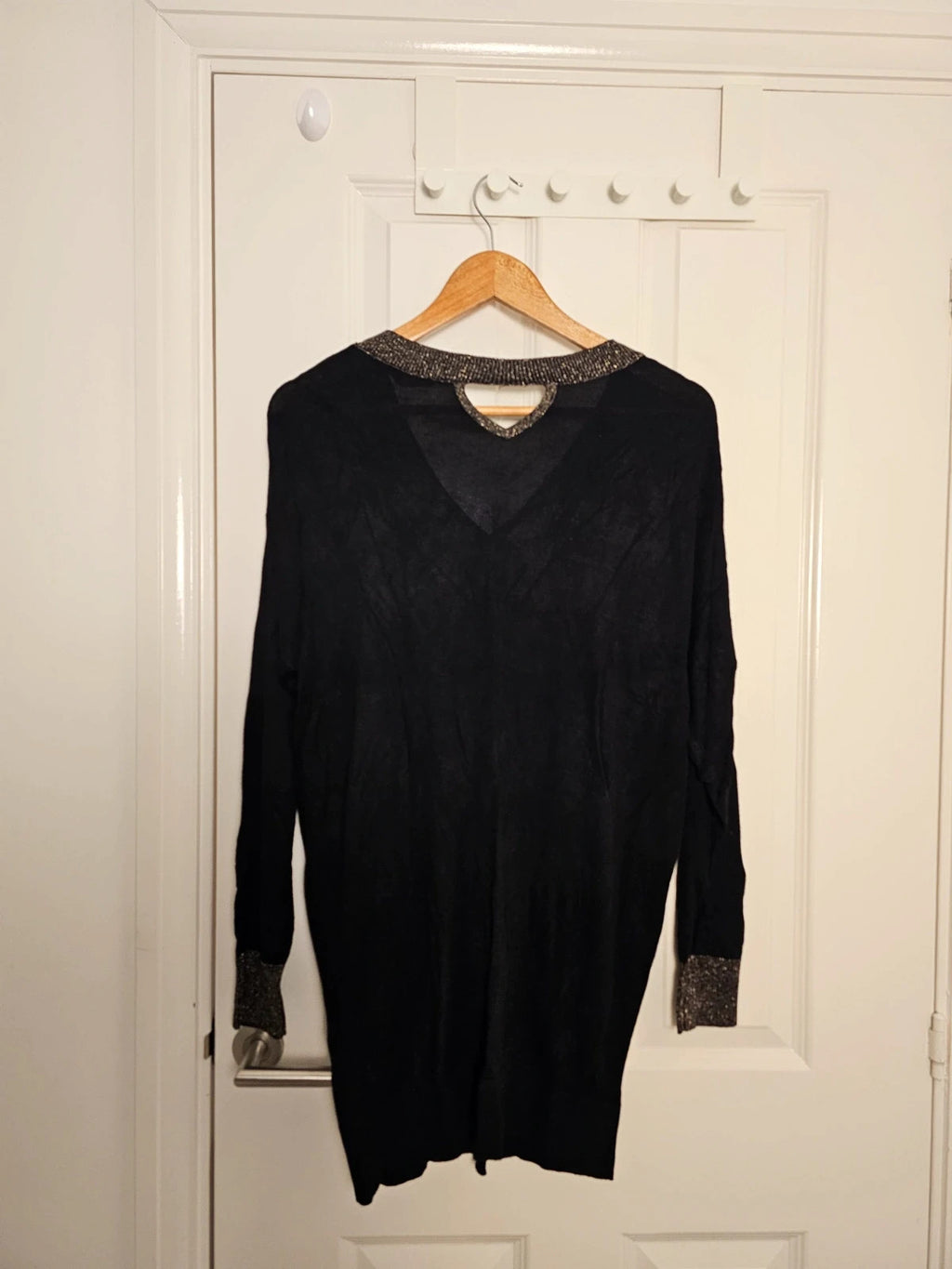 Ruth Langsford black V-neck jumper with sparkling trim, made from viscose, size S/8.