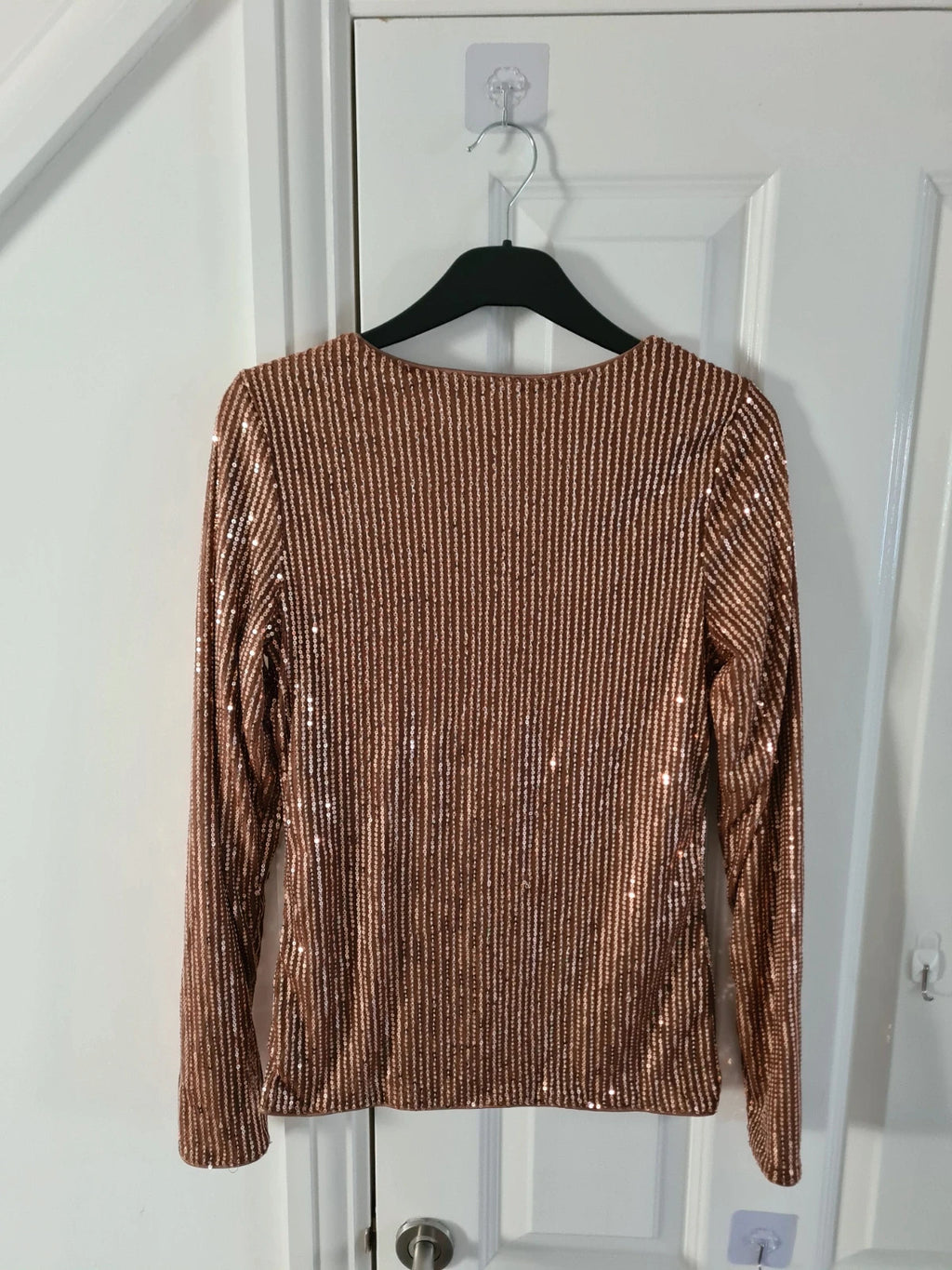Shein women sequin gold long sleeve blouse cotton blend round neck sparly casual top shirt S