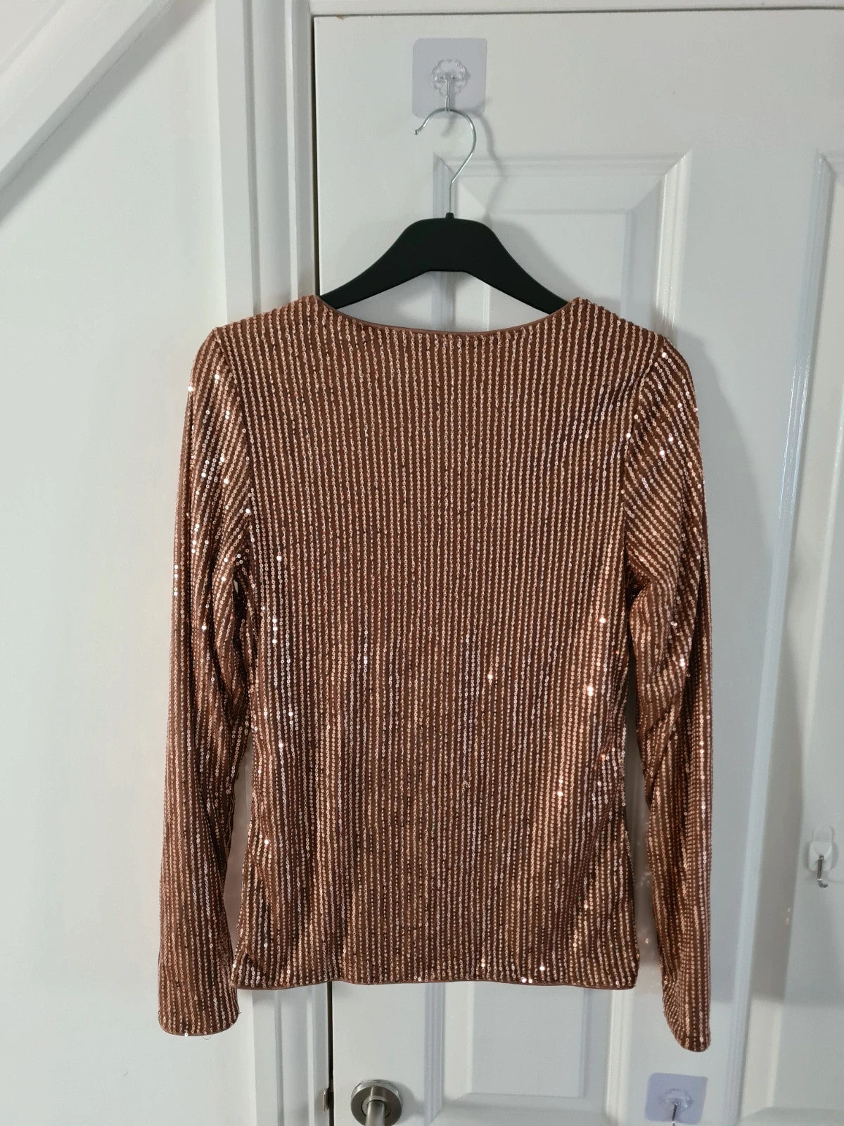 Shein women sequin gold long sleeve blouse cotton blend round neck sparly casual top shirt S