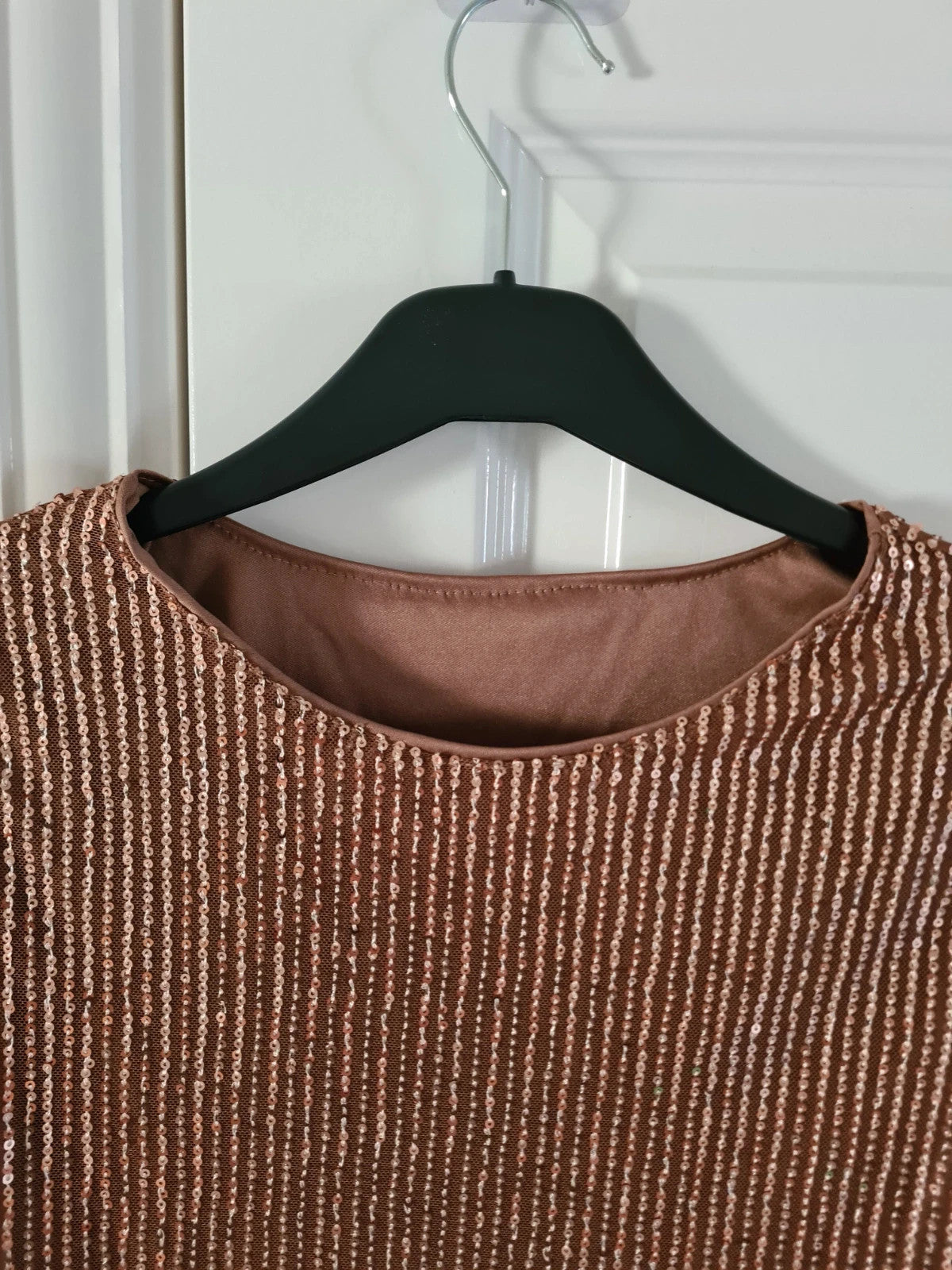 Shein women sequin gold long sleeve blouse cotton blend round neck sparly casual top shirt S