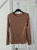 Shein women sequin gold long sleeve blouse cotton blend round neck sparly casual top shirt S