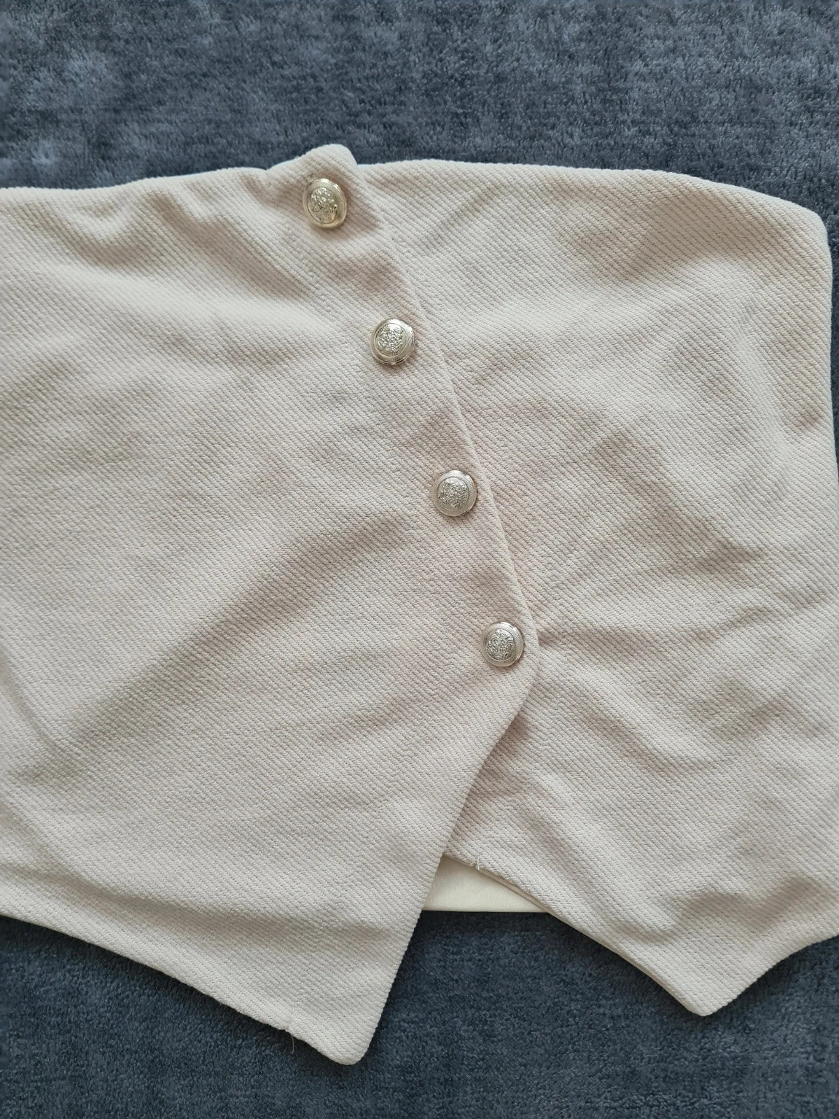 Boohoo women textured buttons through bandeau waistcoat top strapless cream XL/14