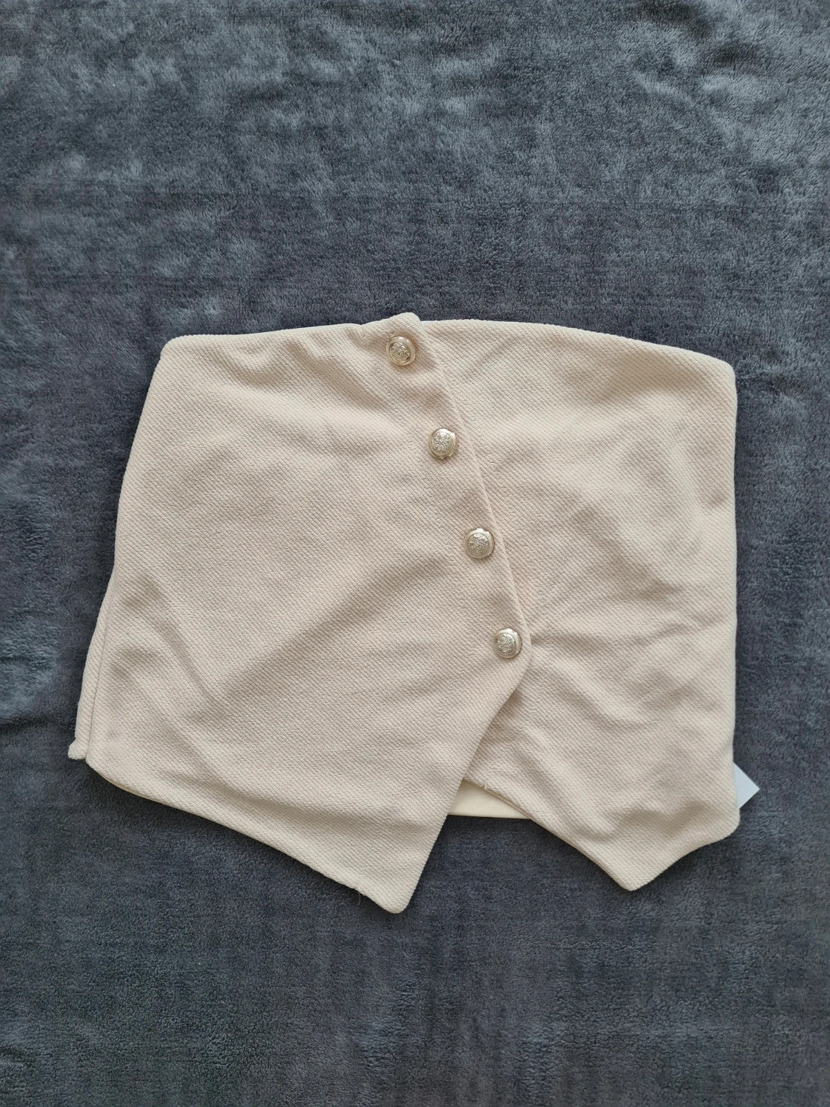 Boohoo women textured buttons through bandeau waistcoat top strapless cream XL/14