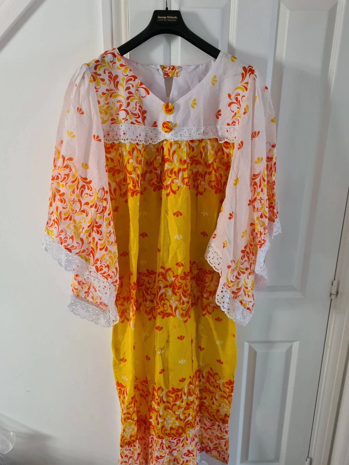 African women embroidered floral lace long dress skirt casual wedding white orange plus size 4XL/20