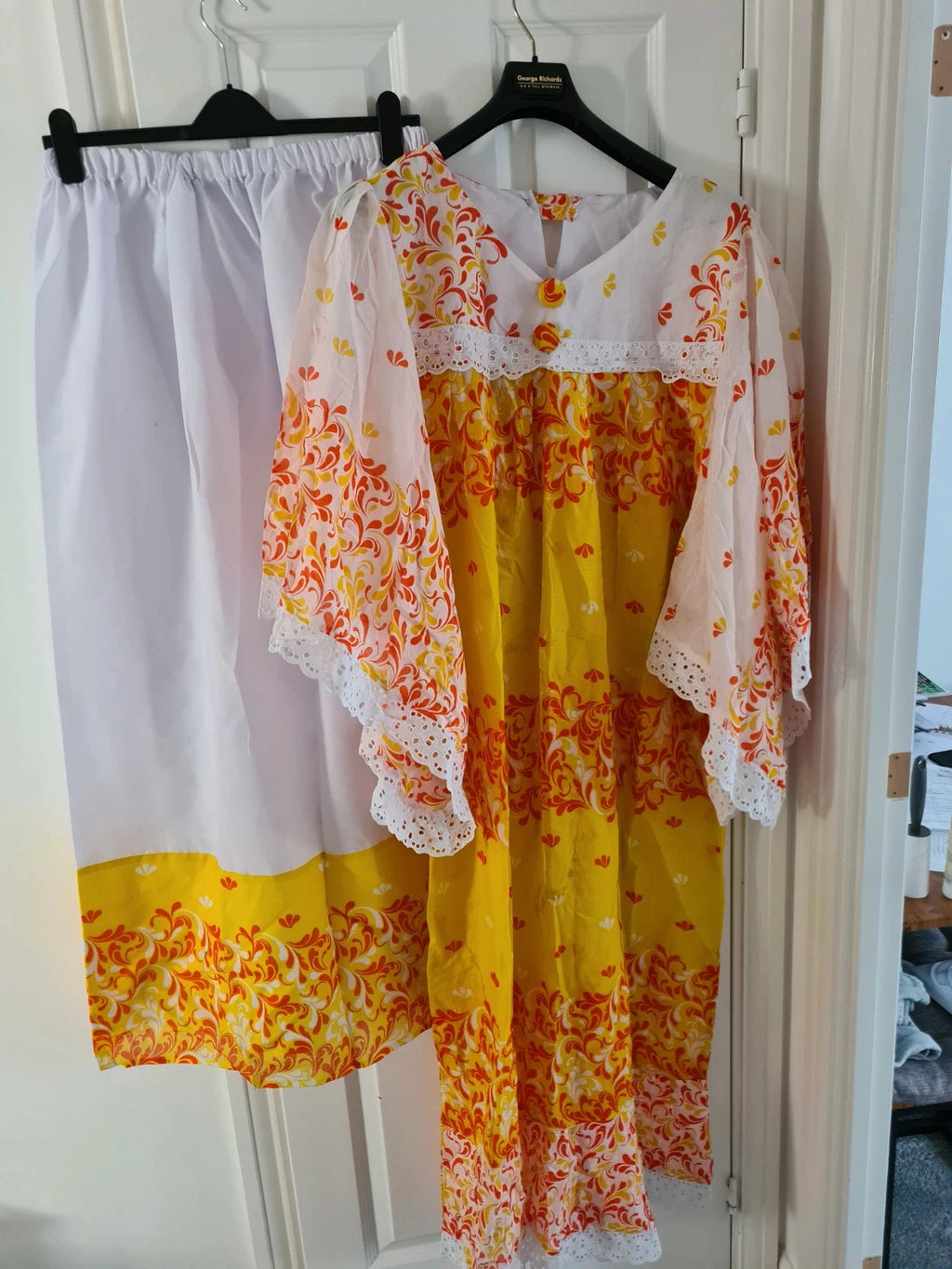 African women embroidered floral lace long dress skirt casual wedding white orange plus size 4XL/20