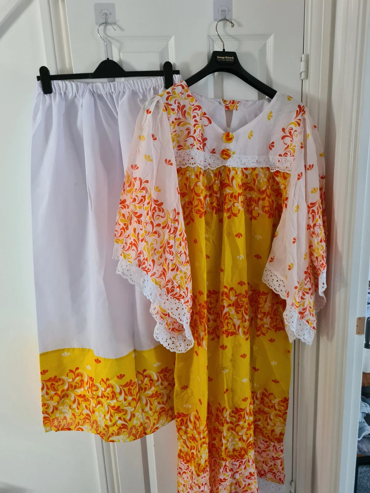African women embroidered floral lace long dress skirt casual wedding white orange plus size 4XL/20