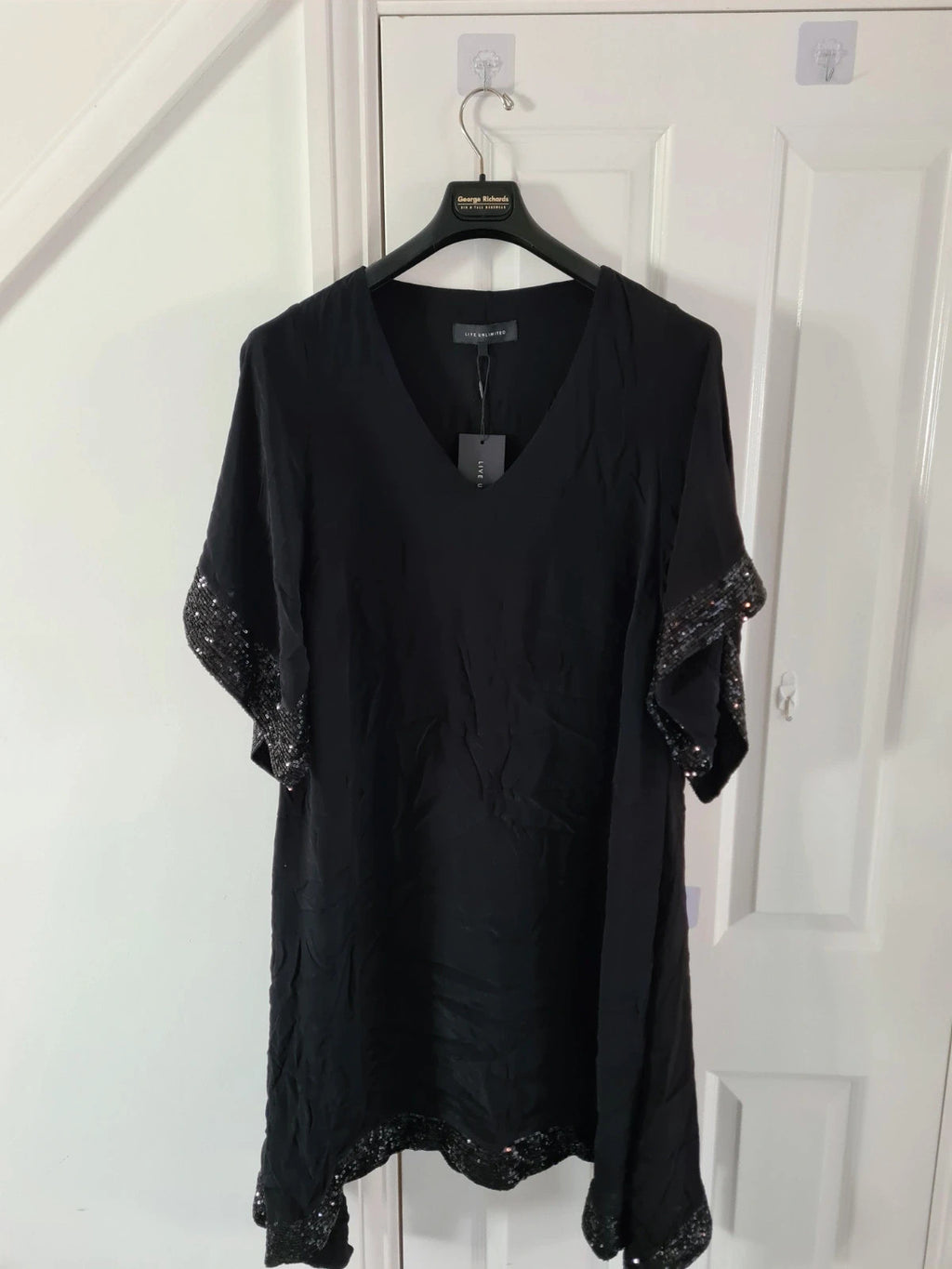 Live unlimited women viscose black sequin trim angel sleeve midi dress woven plus size 5XL/22