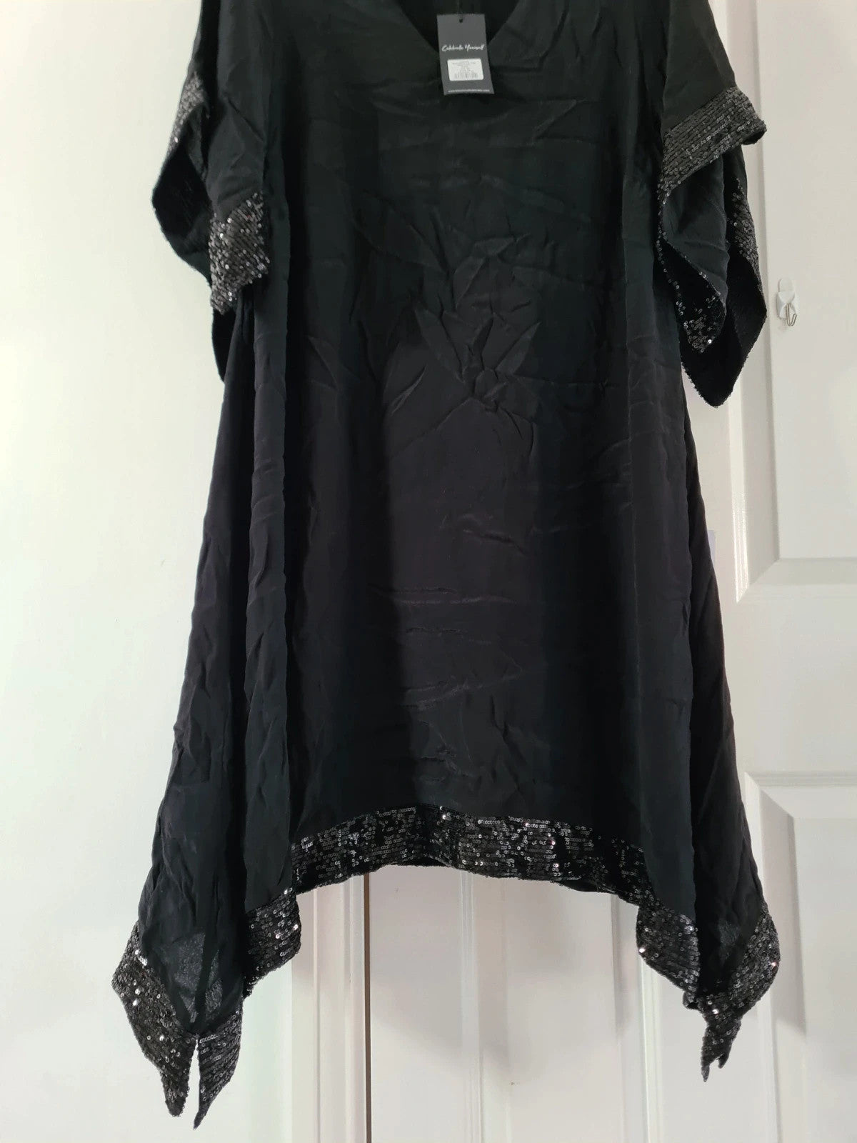 Live unlimited women viscose black sequin trim angel sleeve midi dress woven plus size 5XL/22