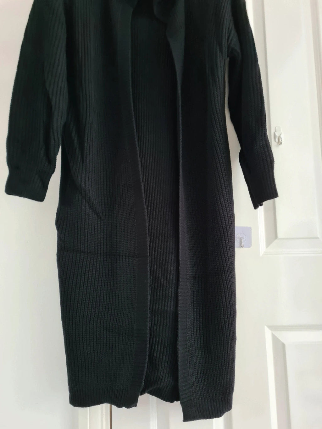 Shein women black knitted acrylic long cardigan buttonless large sweater casual cosy soft M/10