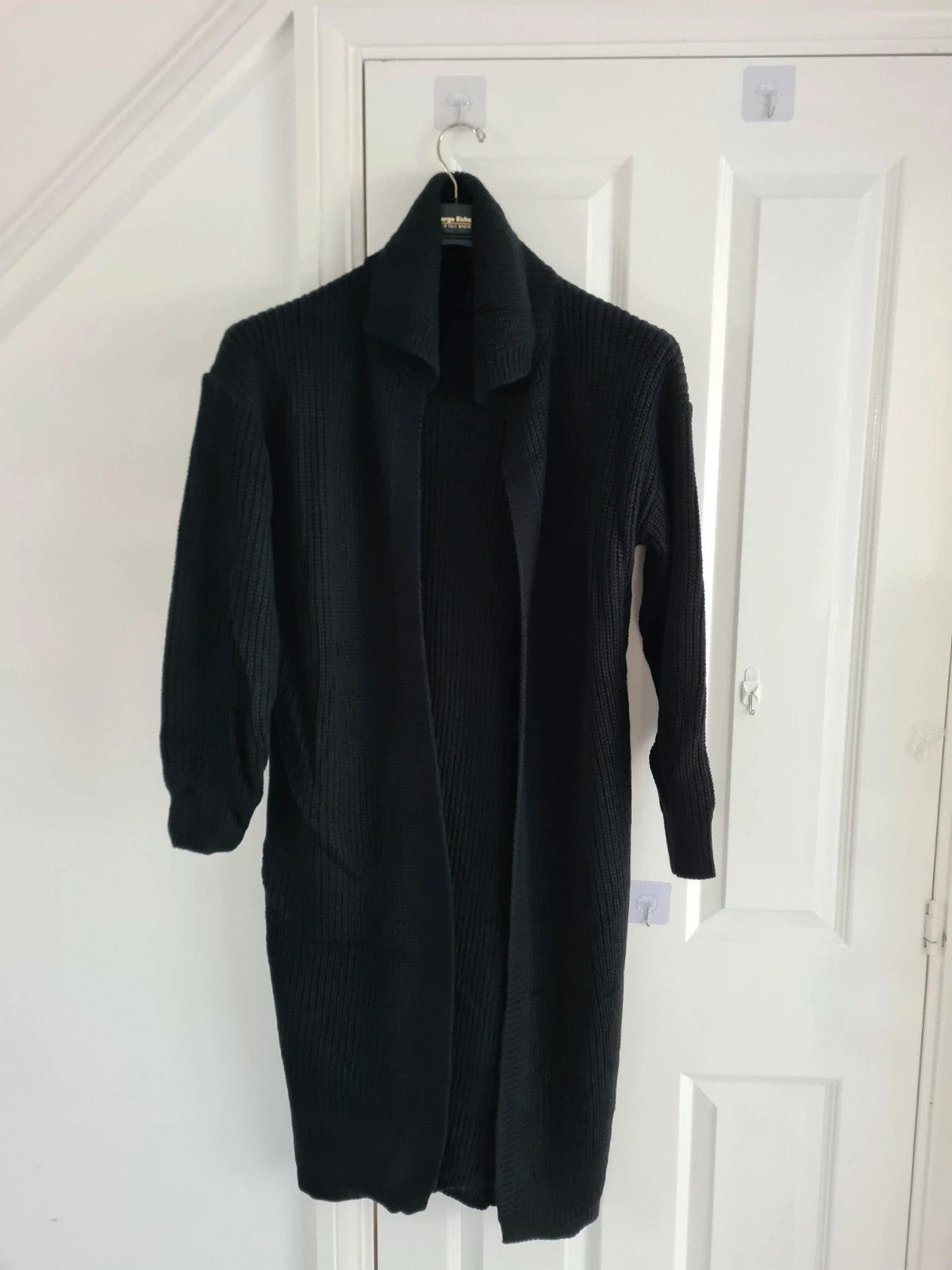 Shein women black knitted acrylic long cardigan buttonless large sweater casual cosy soft M/10