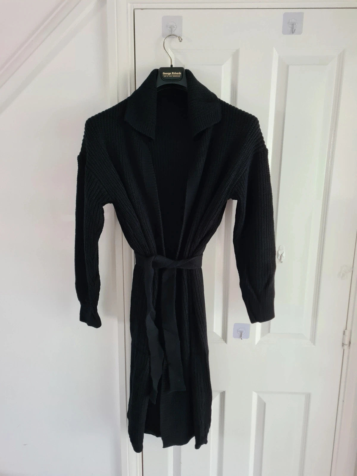 Shein women black knitted acrylic long cardigan buttonless large sweater casual cosy soft M/10