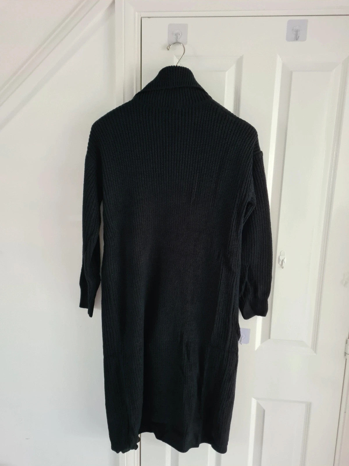 Shein women black knitted acrylic long cardigan buttonless large sweater casual cosy soft M/10