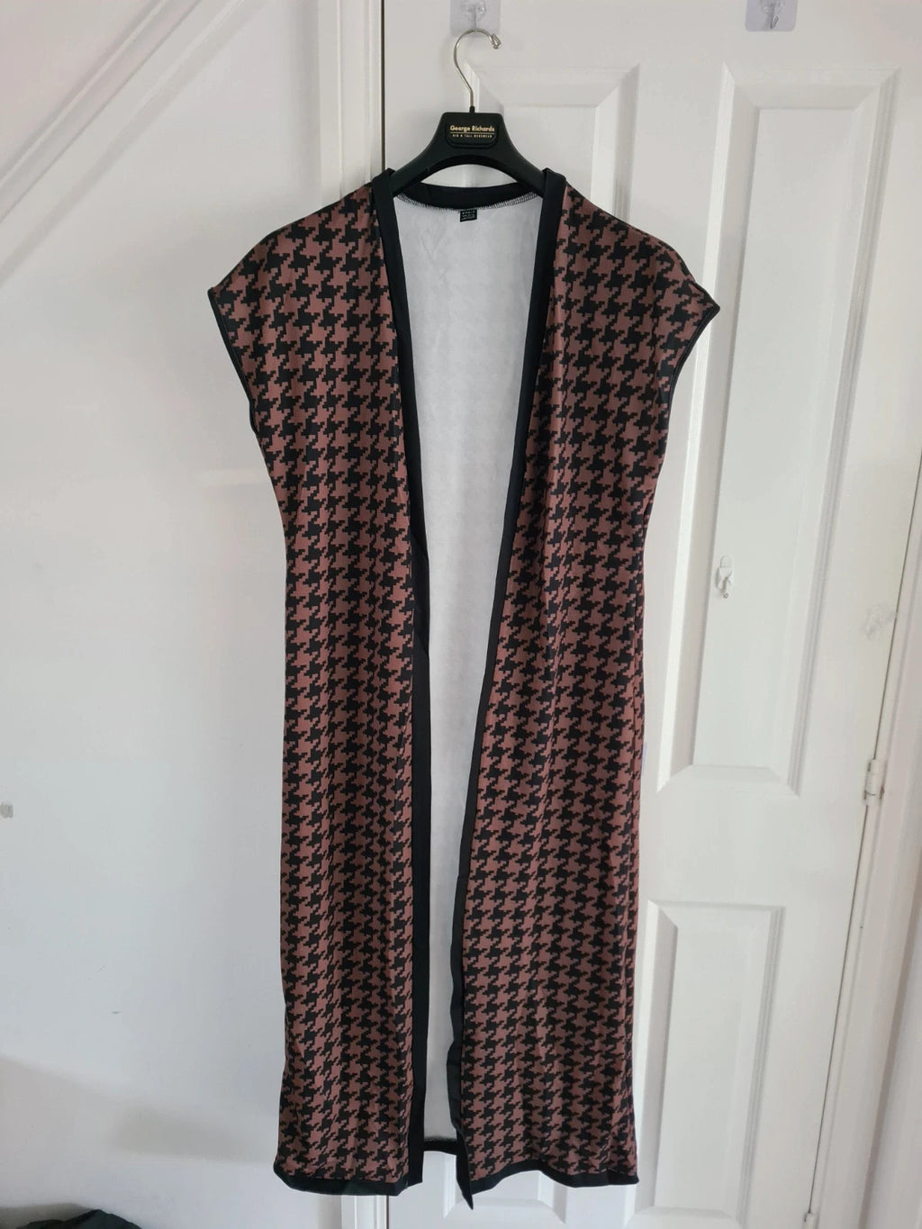 Shein women open front sleeveless cardigan long vest jacket lightweight black/brown casual L/12