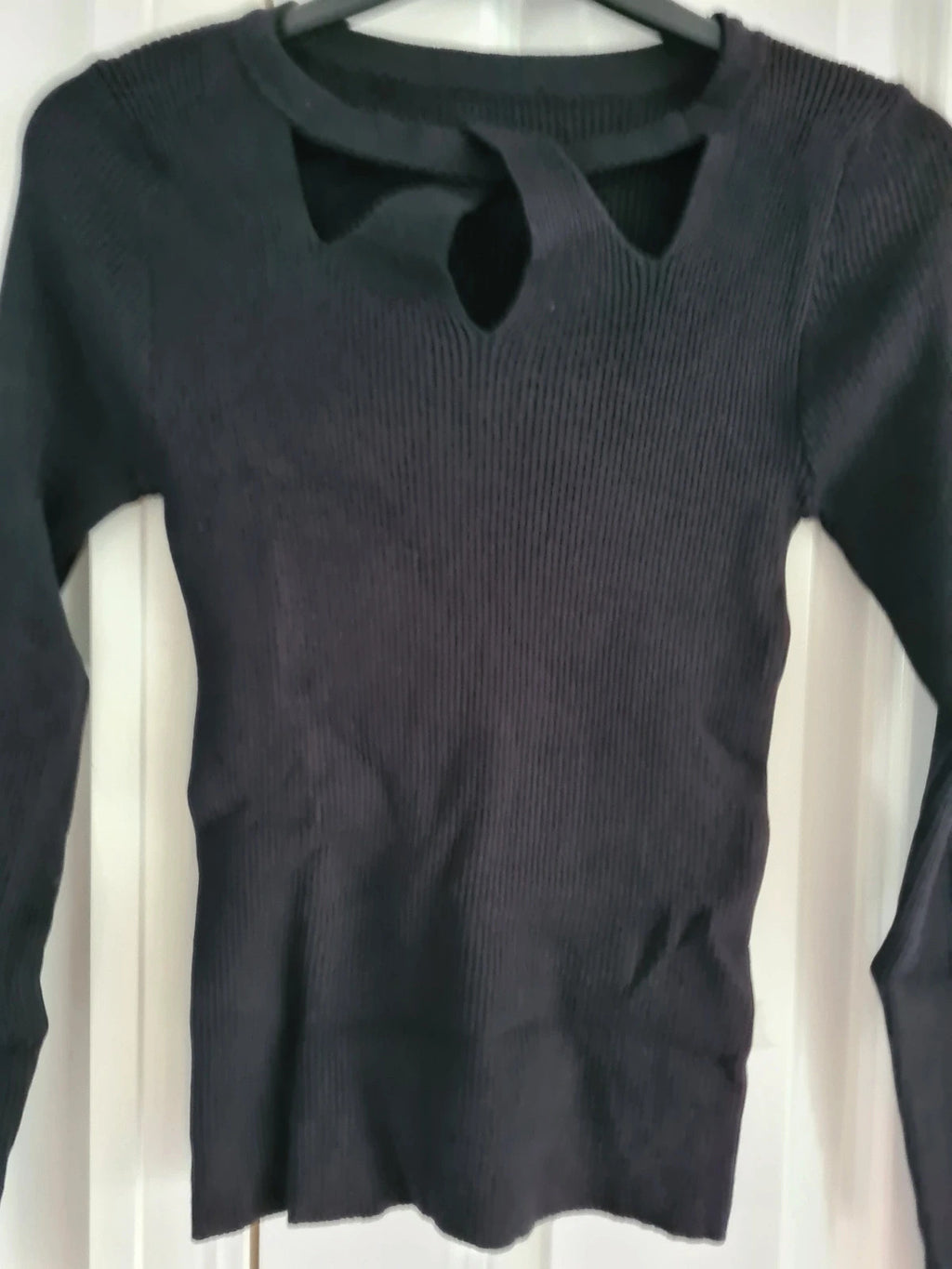 Shein women black long sleeve top collar hollow-out casual sweater M/10