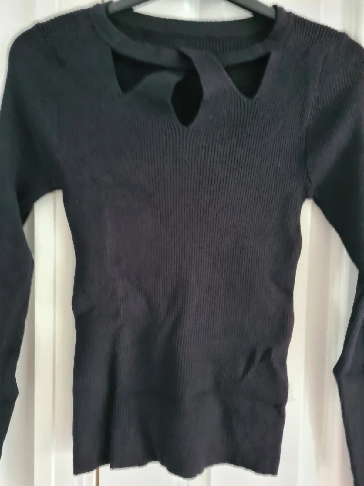 Shein women black long sleeve top collar hollow-out casual sweater M/10