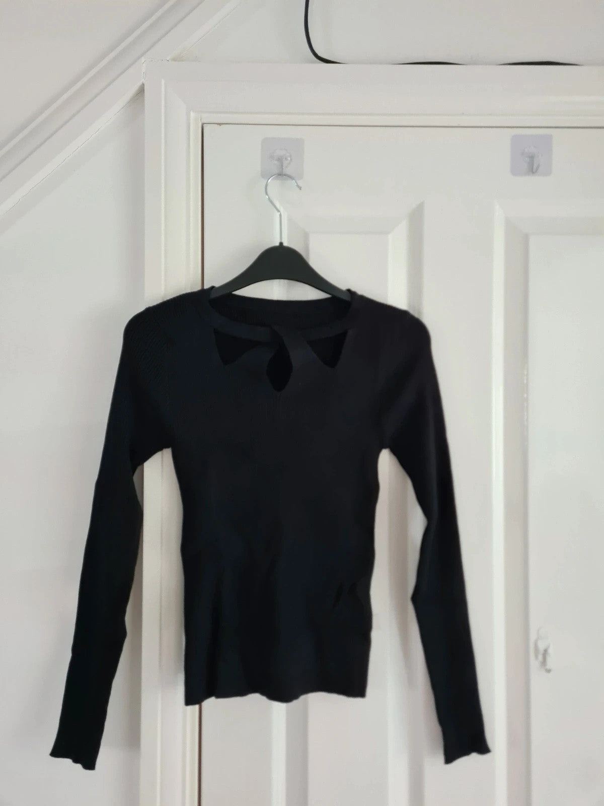Shein women black long sleeve top collar hollow-out casual sweater M/10