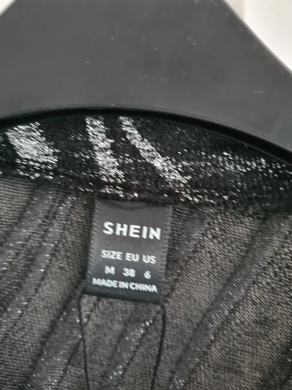 Shein women black/silver lettuce trim glitter sheer mesh top long sleeve blouse night out party M/10