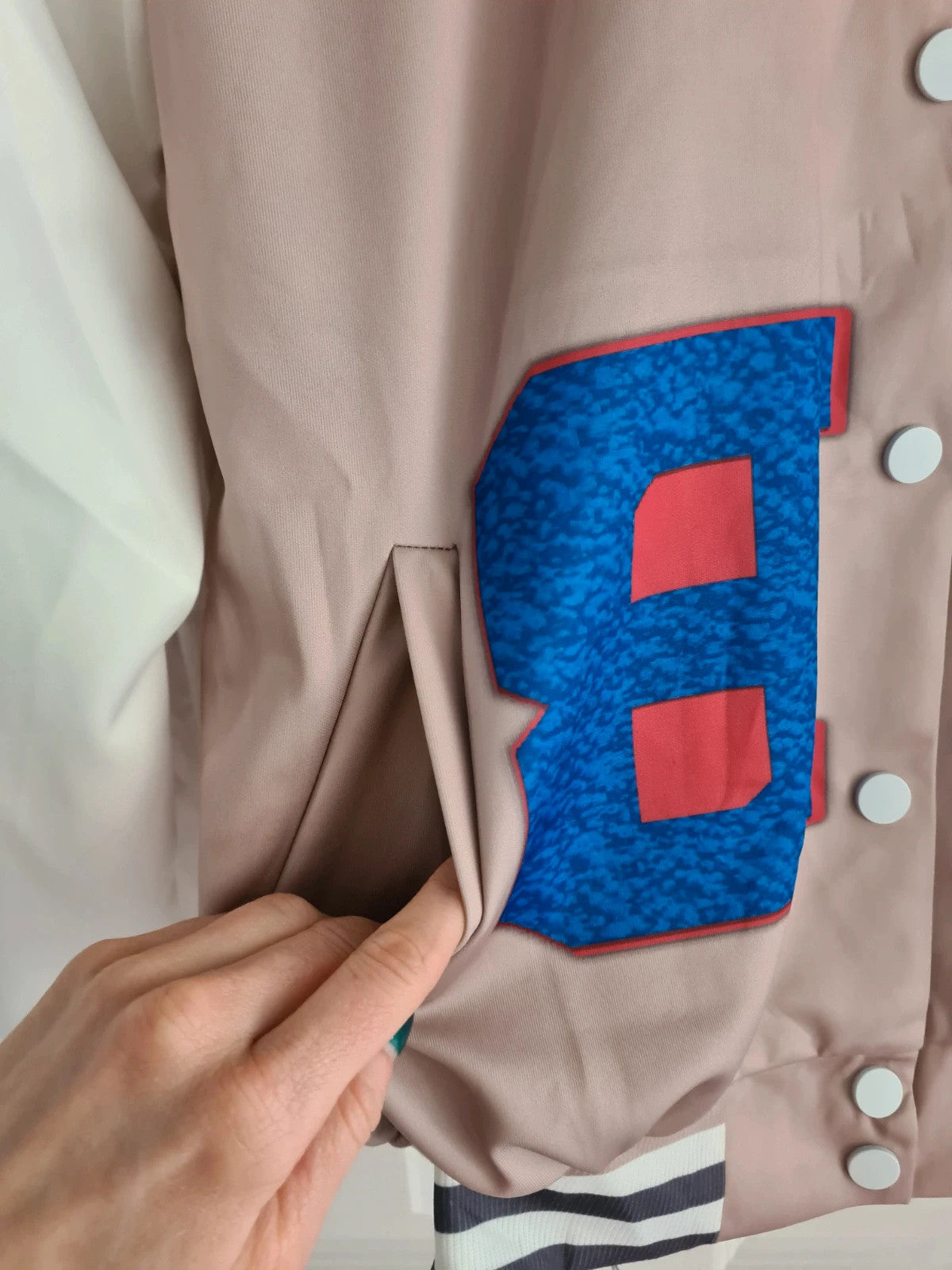 Shein women varsity jacket letter print two-tone buttons casual loose white/beige L/12