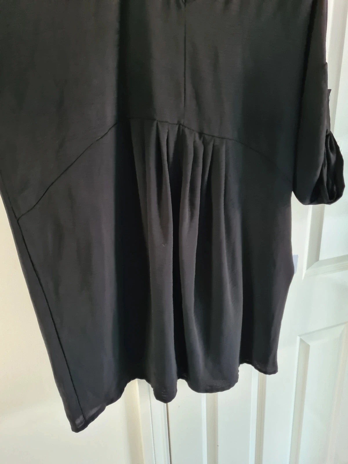 New collection women black V-neck mini dress short roll-up sleeve tunic casual 2XL-3XL/16-18
