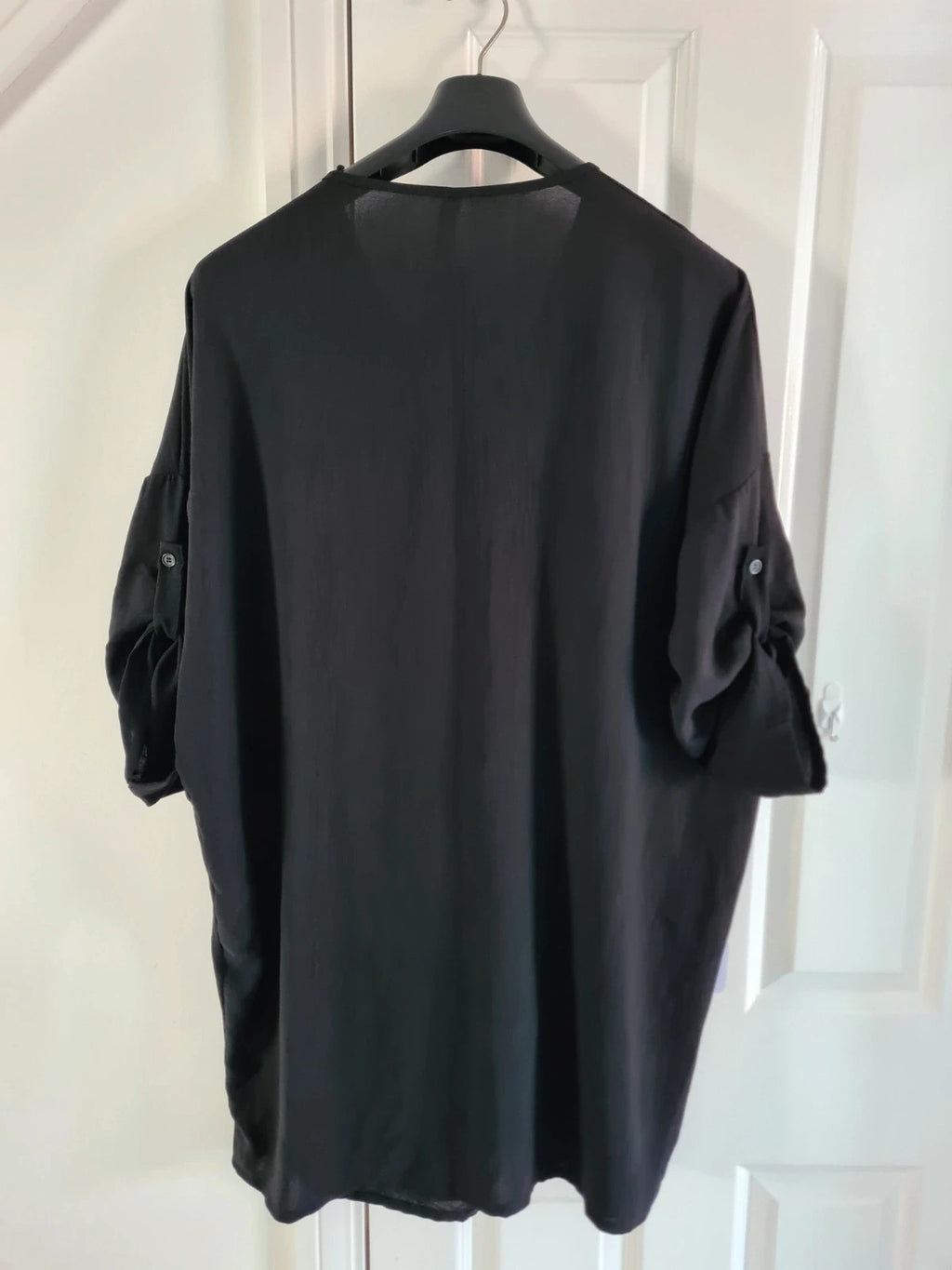 New collection women black V-neck mini dress short roll-up sleeve tunic casual 2XL-3XL/16-18
