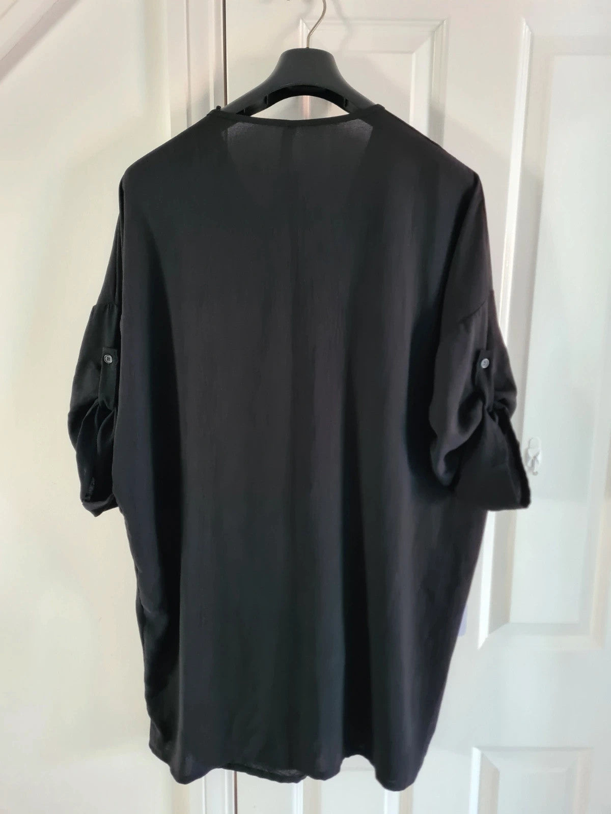 New collection women black V-neck mini dress short roll-up sleeve tunic casual 2XL-3XL/16-18