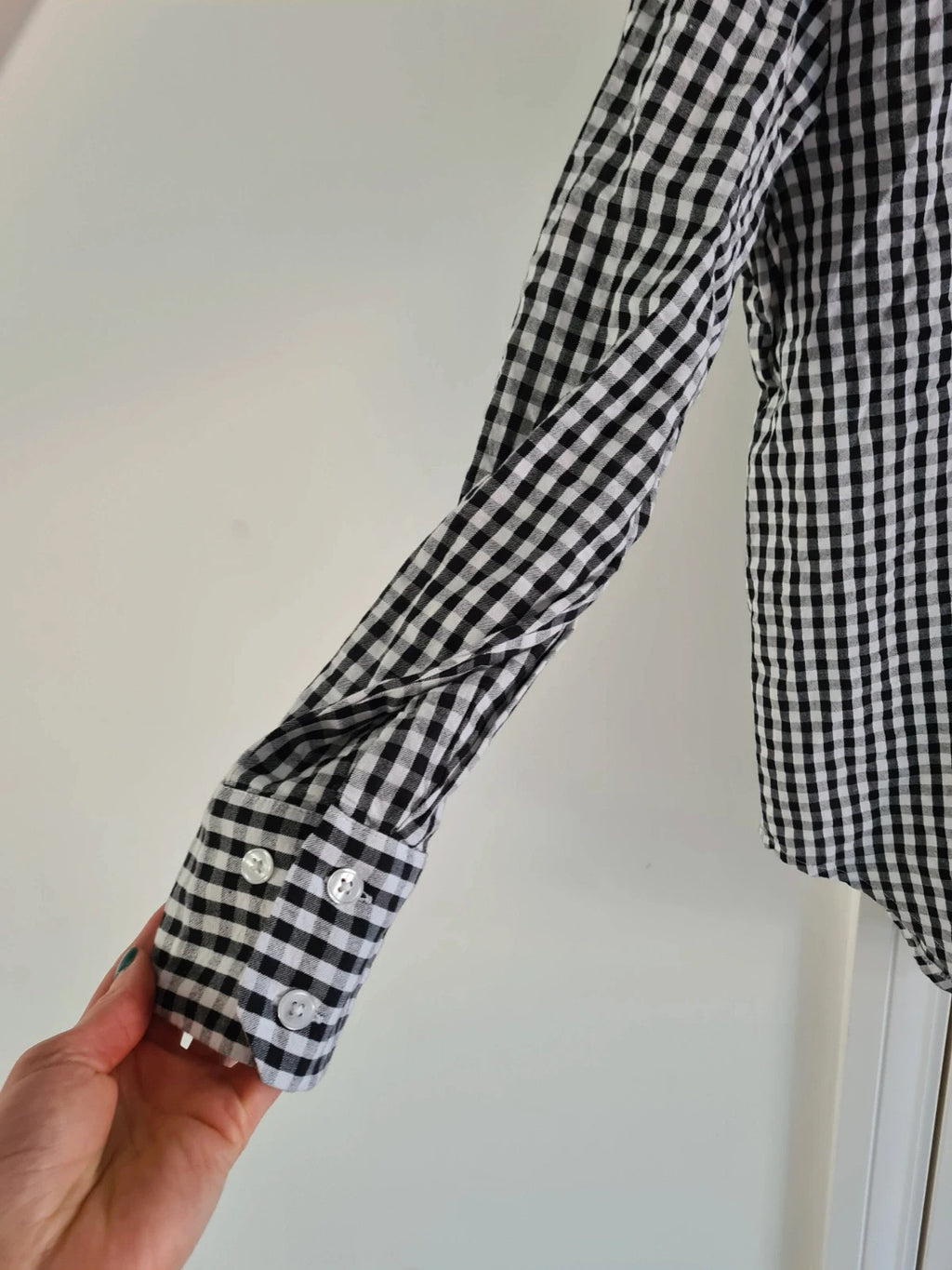 Asos women cotton oversized shirt mono gingham long sleeve casual plus size XL/14