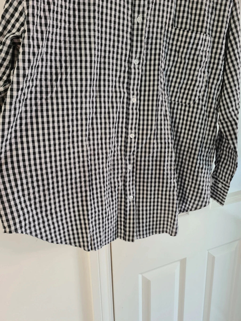 Asos women cotton oversized shirt mono gingham long sleeve casual plus size XL/14