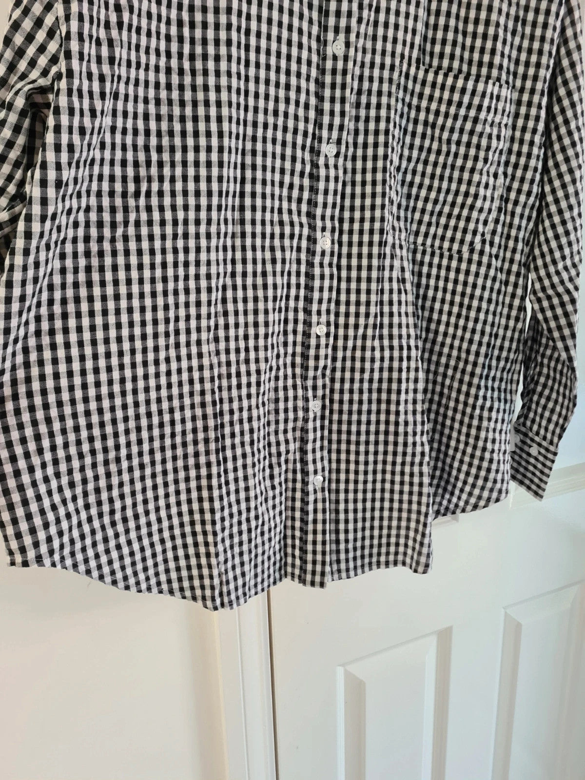 Asos women cotton oversized shirt mono gingham long sleeve casual plus size XL/14