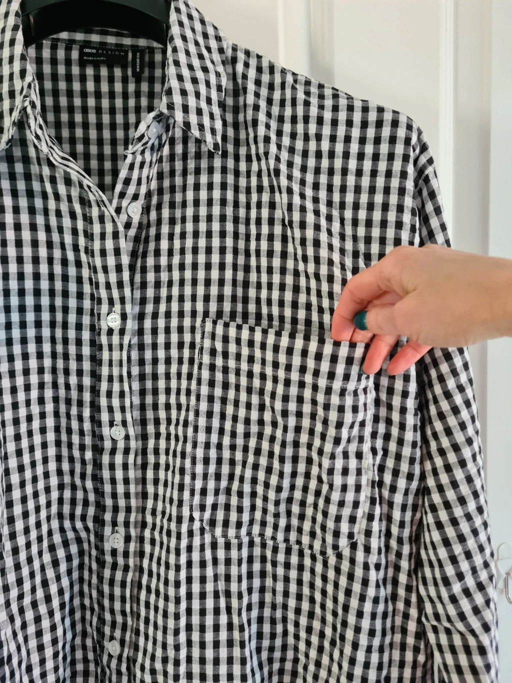 Asos women cotton oversized shirt mono gingham long sleeve casual plus size XL/14
