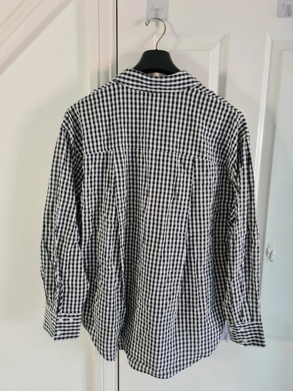 Asos women cotton oversized shirt mono gingham long sleeve casual plus size XL/14