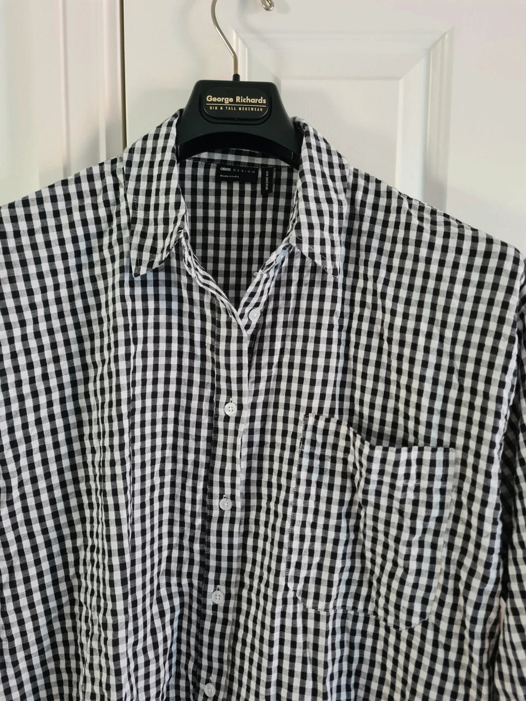 Asos women cotton oversized shirt mono gingham long sleeve casual plus size XL/14