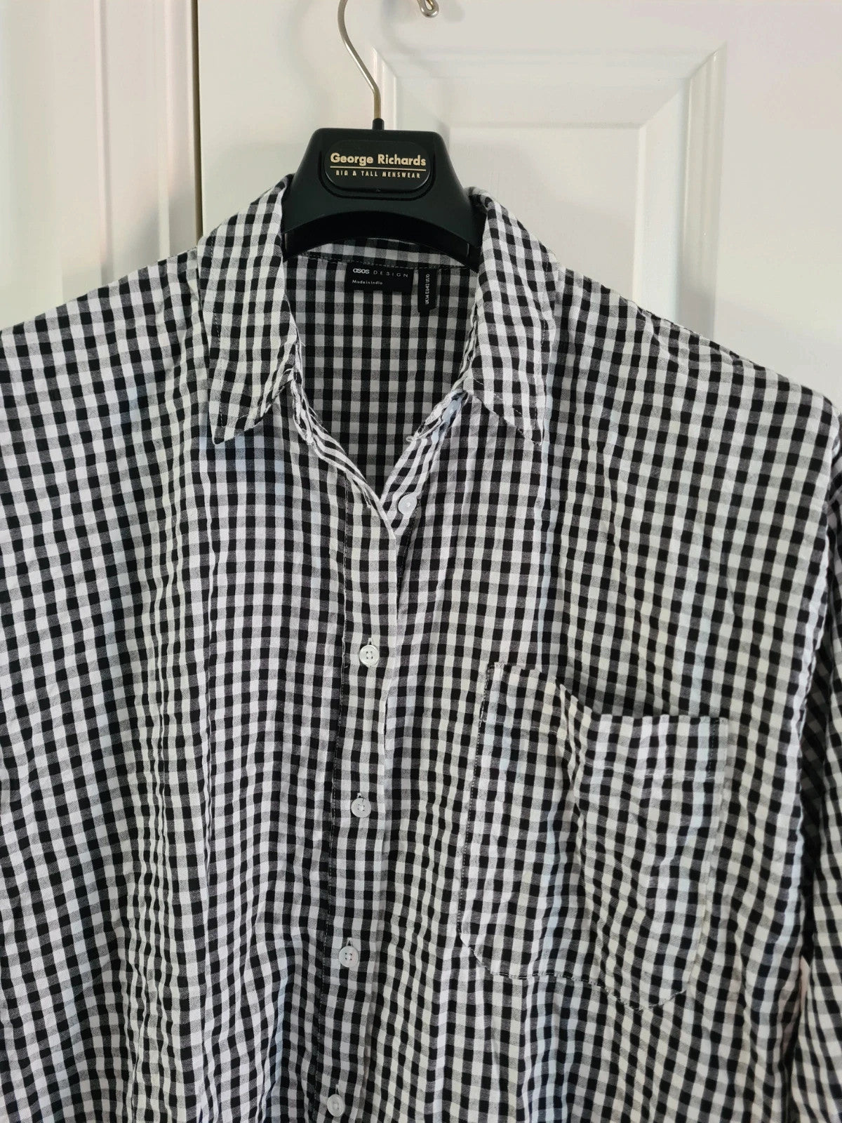 Asos women cotton oversized shirt mono gingham long sleeve casual plus size XL/14