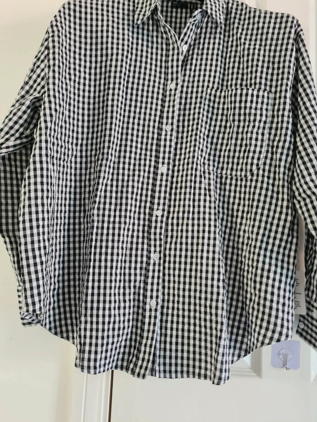 Asos women cotton oversized shirt mono gingham long sleeve casual plus size XL/14