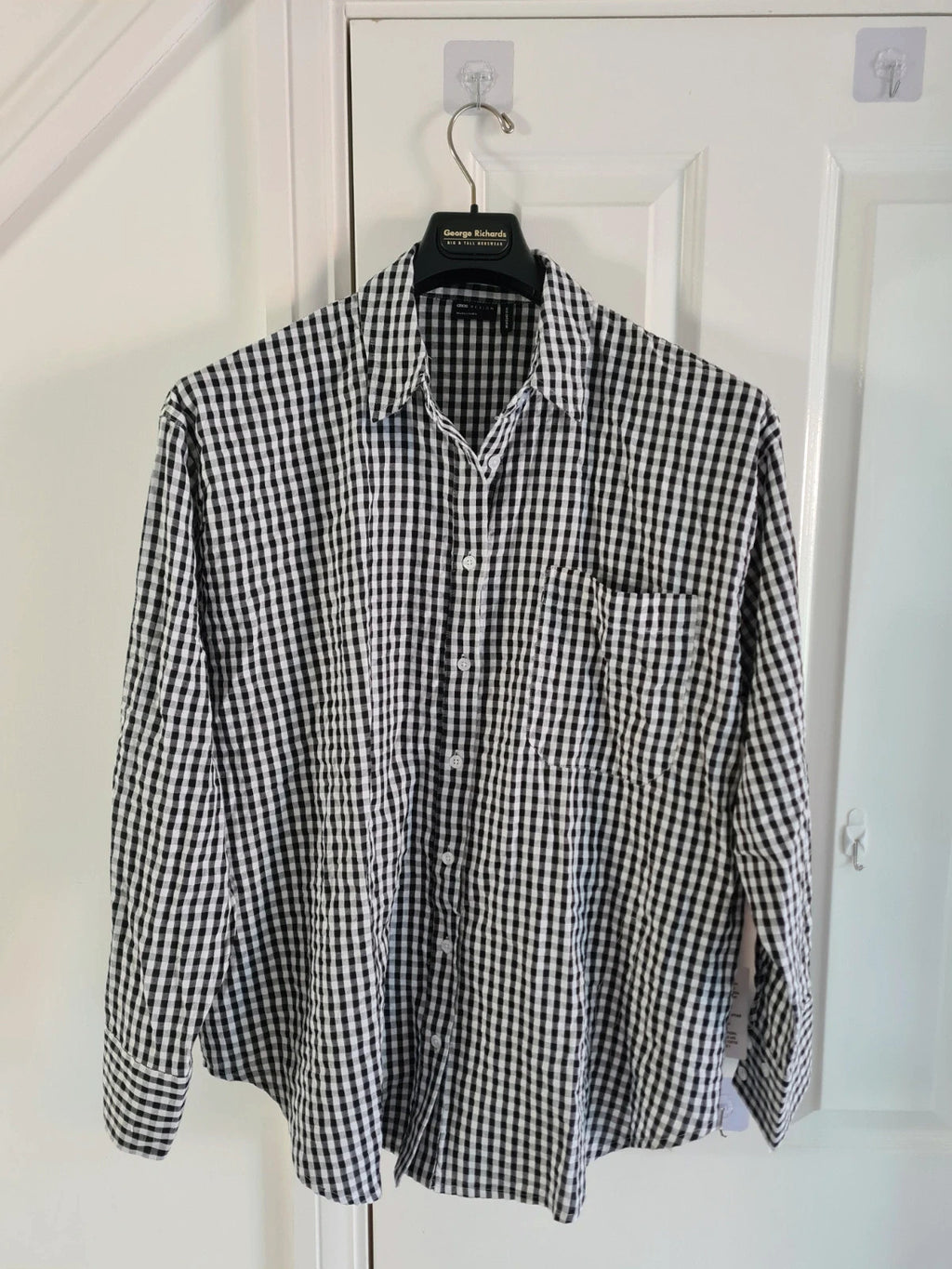 Asos women cotton oversized shirt mono gingham long sleeve casual plus size XL/14