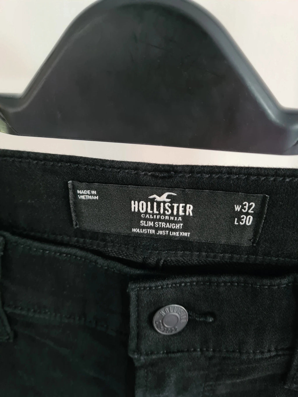 Hollister men Just like knit cotton slim straight stretch black jeans trousers W32L30
