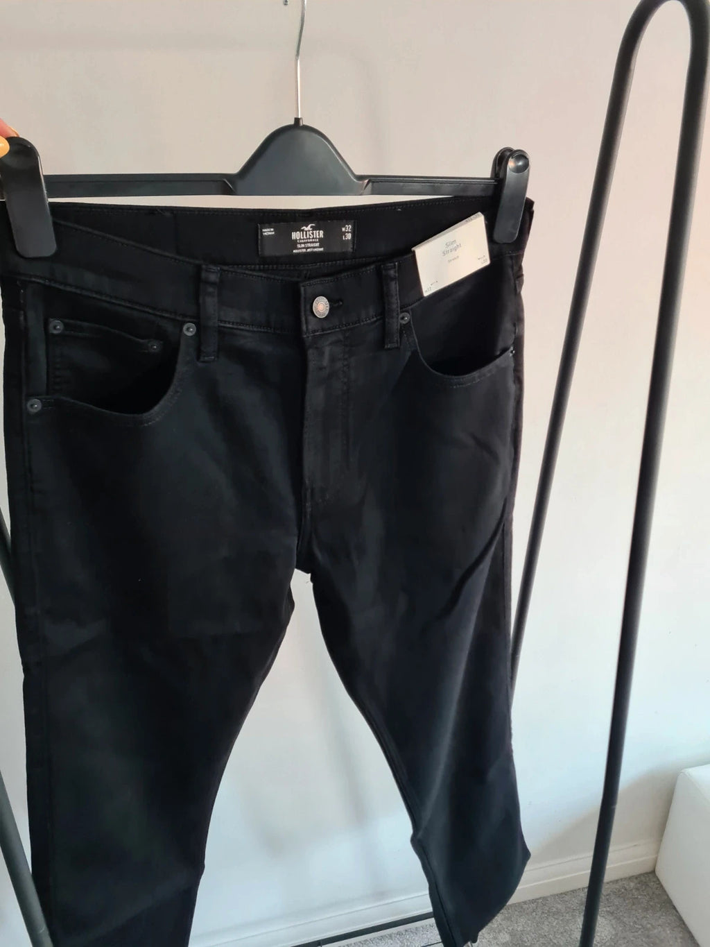 Hollister men Just like knit cotton slim straight stretch black jeans trousers W32L30