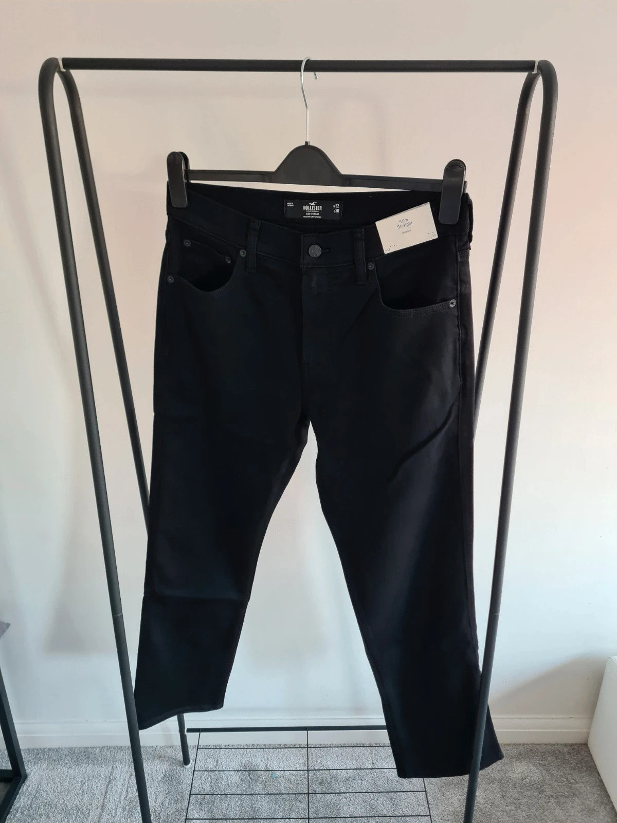 Hollister men Just like knit cotton slim straight stretch black jeans trousers W32L30
