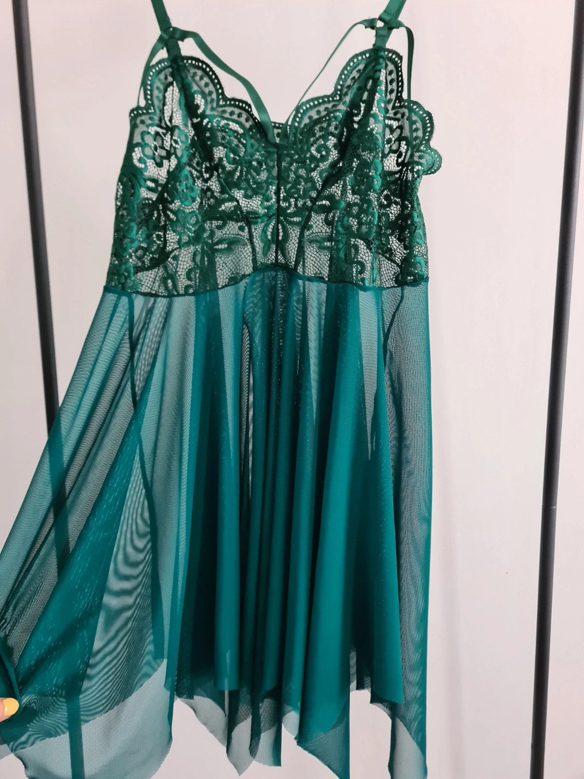 Shein women babydoll nightdress lace G-string green see through lingerie sleepwear plus size XL/14