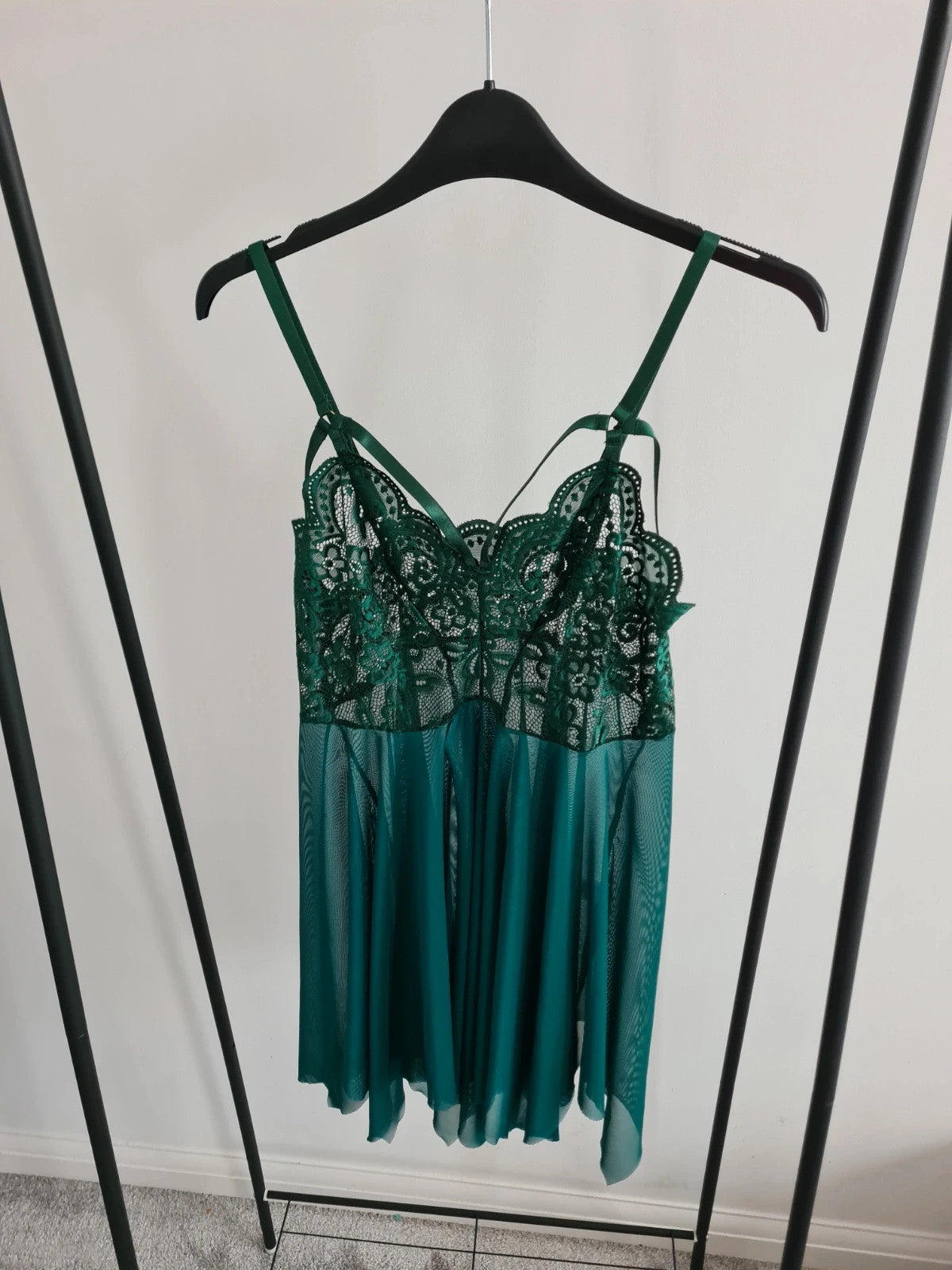 Shein women babydoll nightdress lace G-string green see through lingerie sleepwear plus size XL/14
