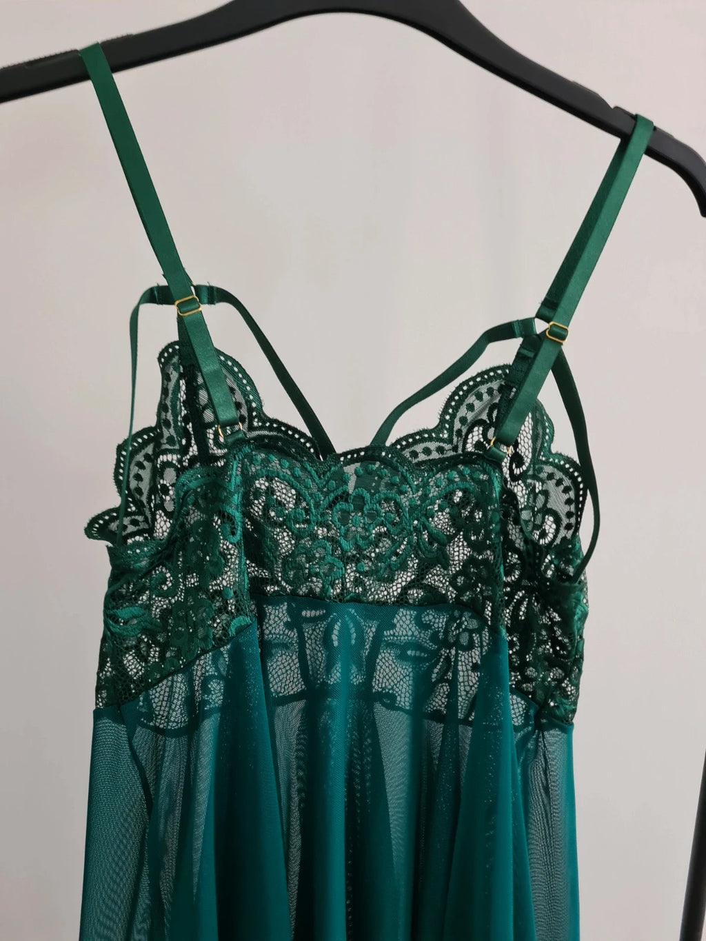 Shein women babydoll nightdress lace G-string green see through lingerie sleepwear plus size XL/14