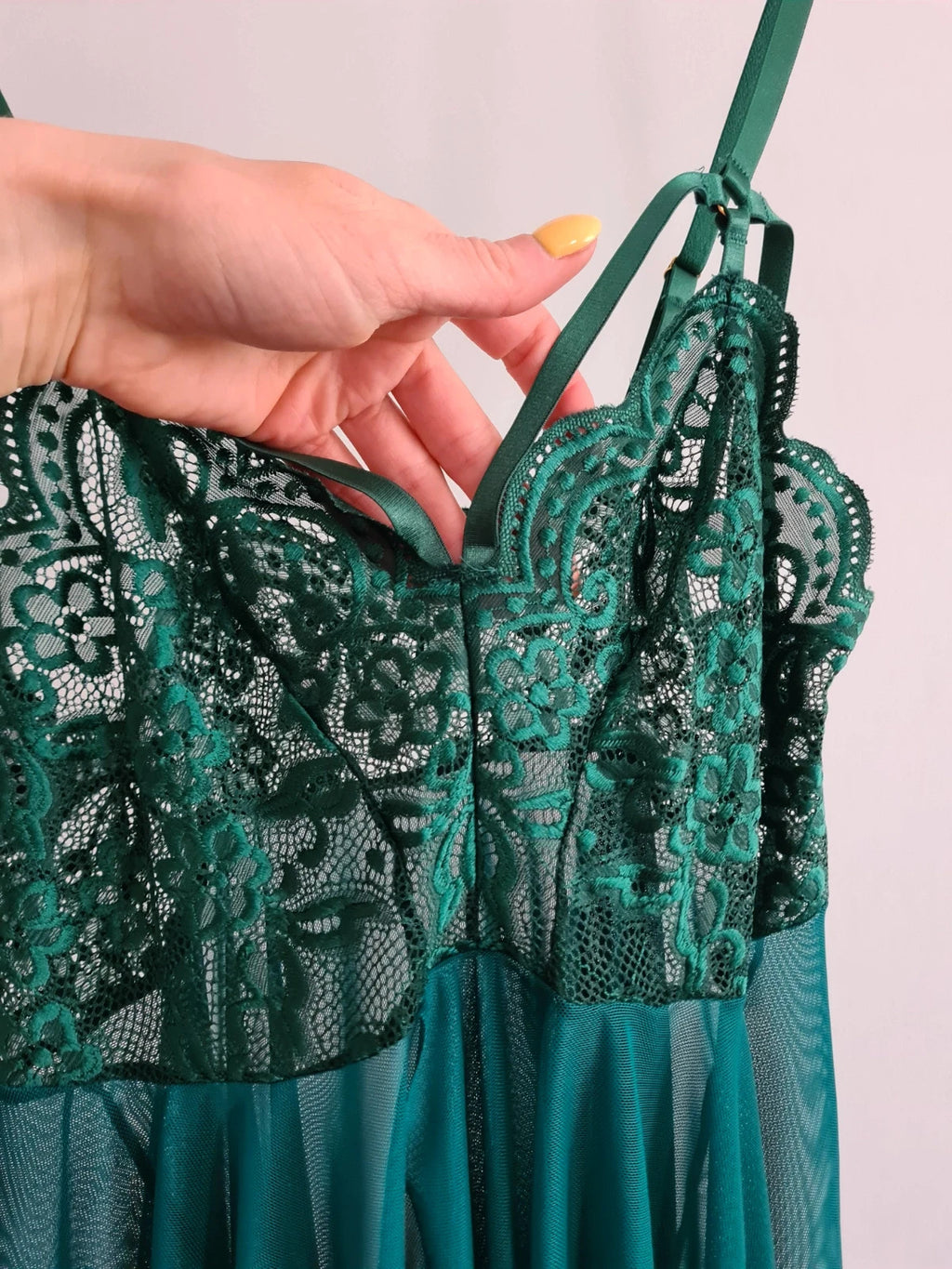 Shein women babydoll nightdress lace G-string green see through lingerie sleepwear plus size XL/14