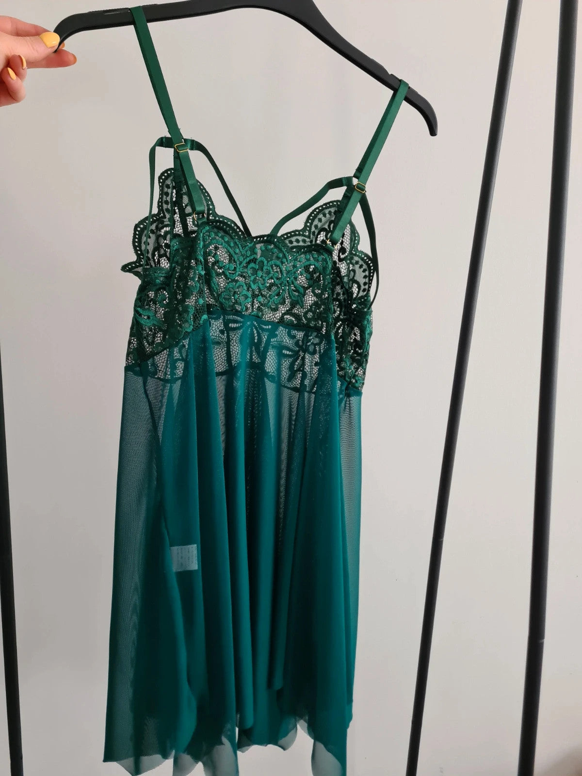 Shein women babydoll nightdress lace G-string green see through lingerie sleepwear plus size XL/14