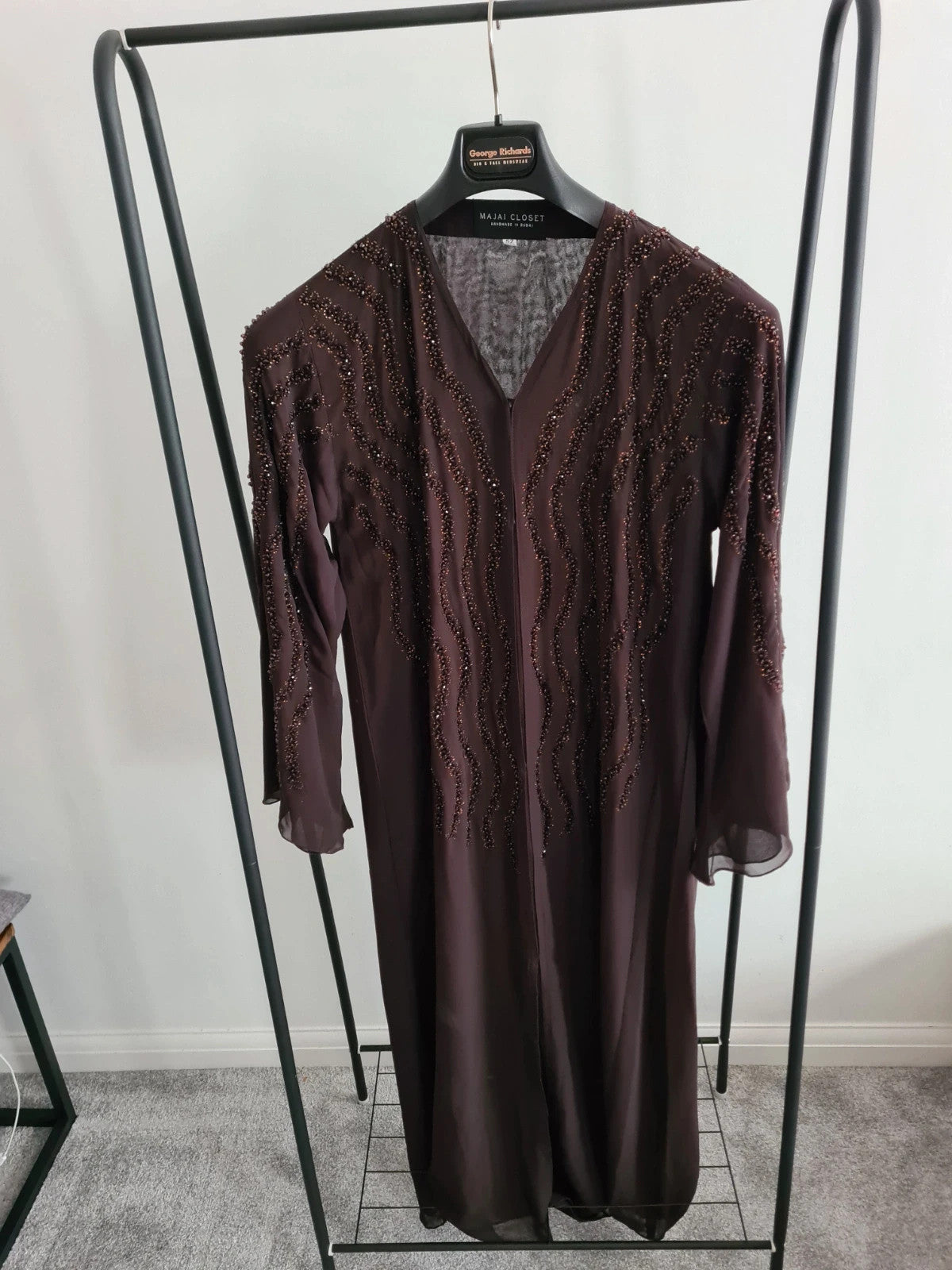 Majai closet women twilight abaya with chiffon scarf brown sparkles size 52