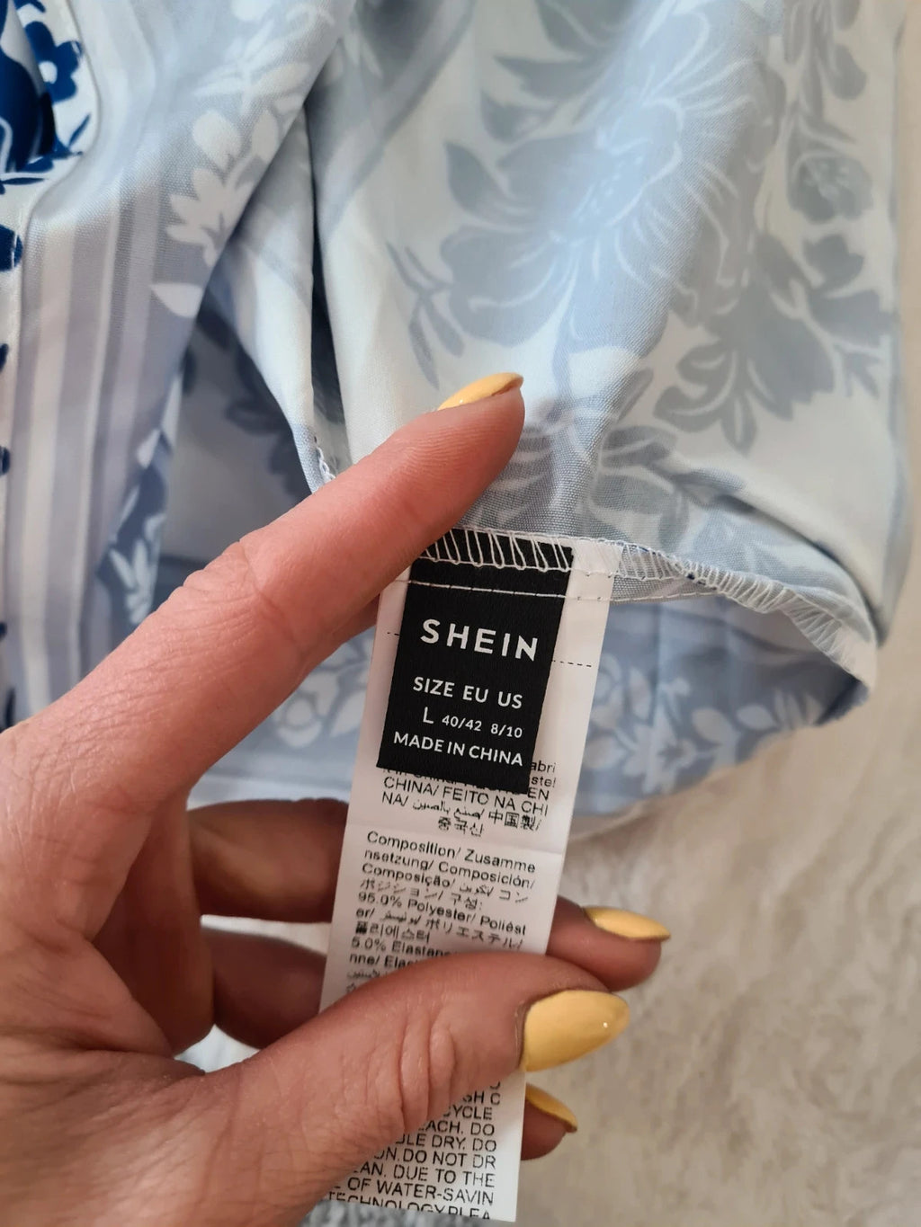 Shein women summer knee length dress short sleeve V-neck floral print casual beach outfit L/12