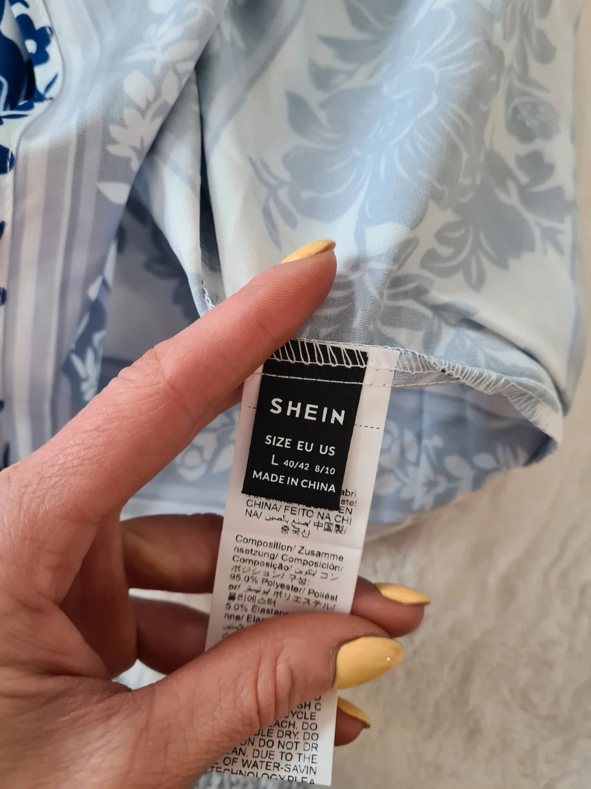 Shein women summer knee length dress short sleeve V-neck floral print casual beach outfit L/12