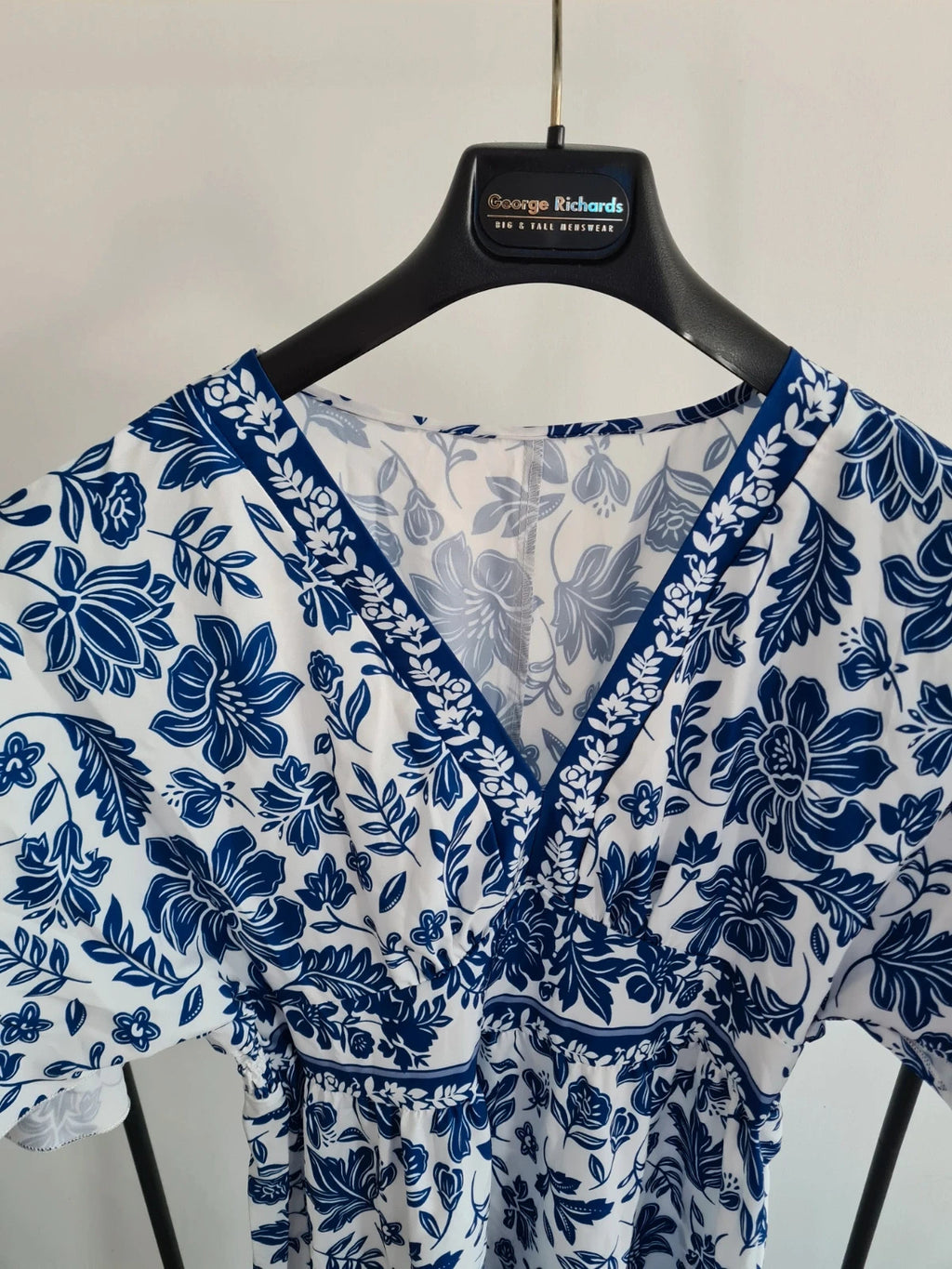 Shein women summer knee length dress short sleeve V-neck floral print casual beach outfit L/12
