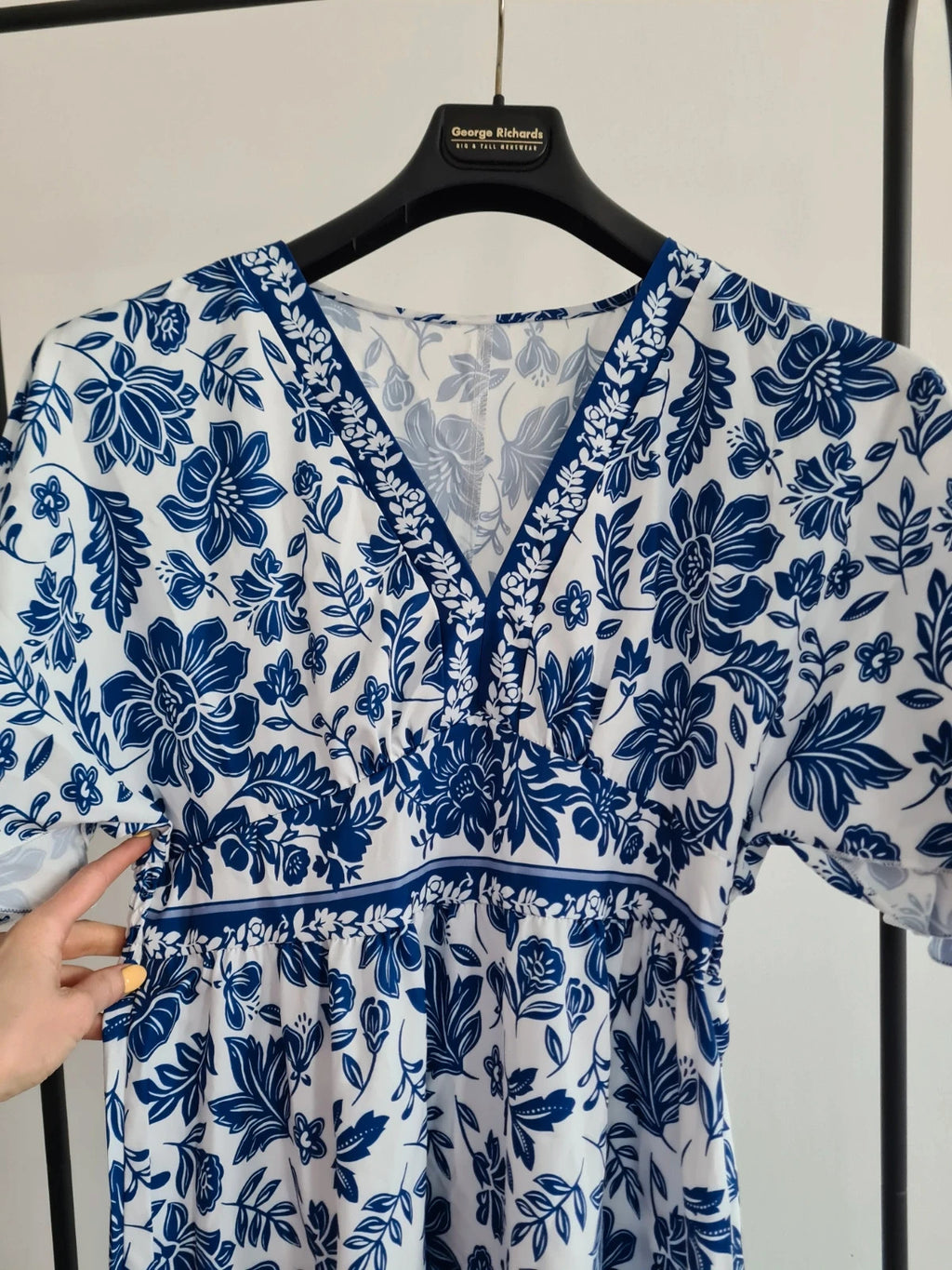 Shein women summer knee length dress short sleeve V-neck floral print casual beach outfit L/12