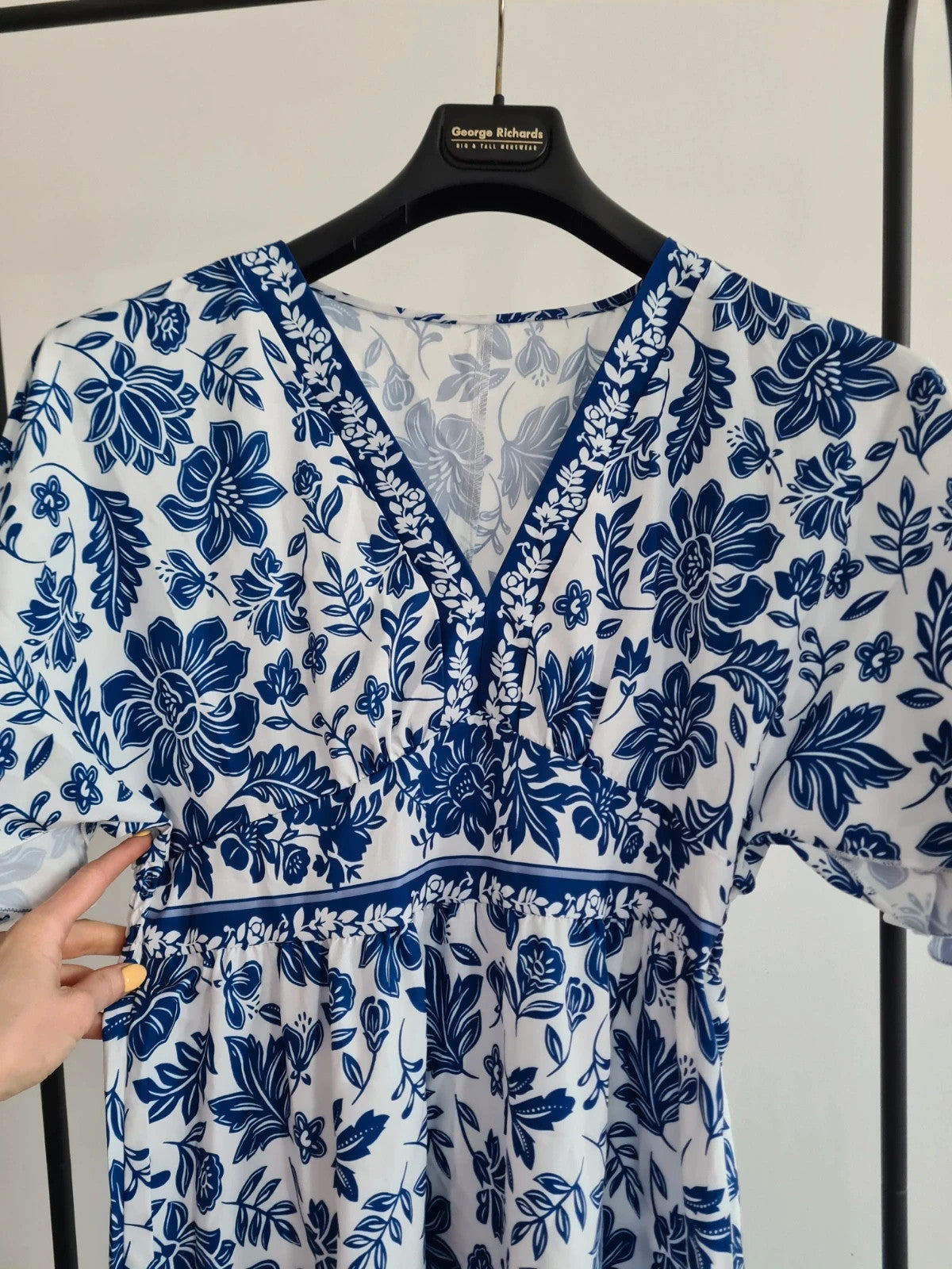 Shein women summer knee length dress short sleeve V-neck floral print casual beach outfit L/12