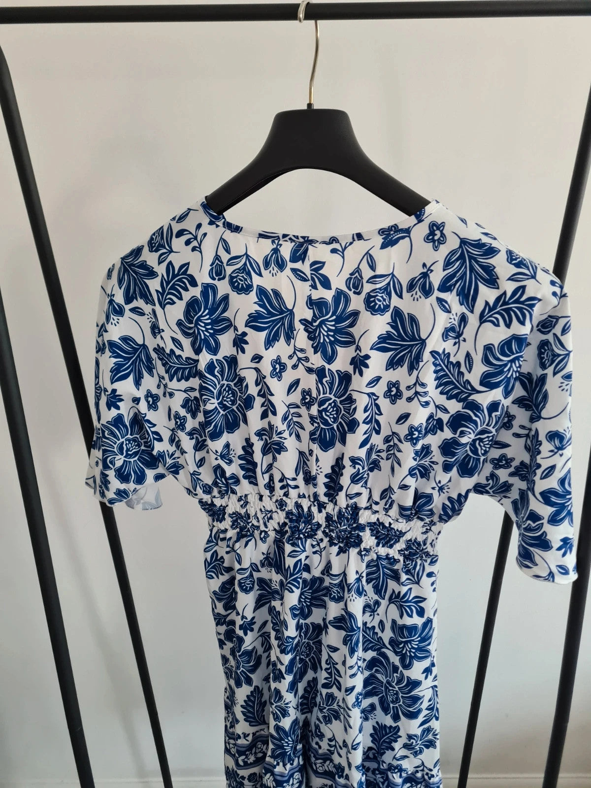 Shein women summer knee length dress short sleeve V-neck floral print casual beach outfit L/12