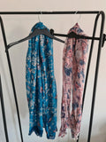 Women soft lightweight blue/pink bird butterfly flower print long scarf shawl wrap